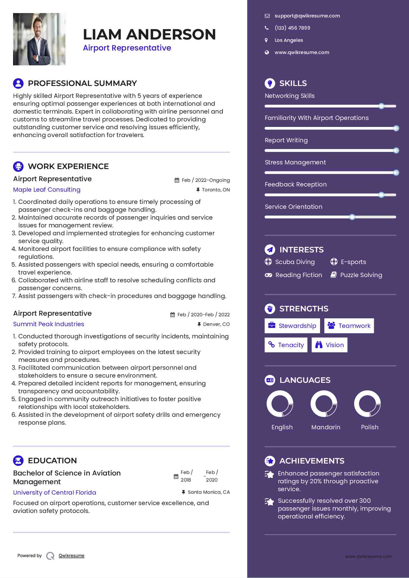 Airport Representative Resume Template