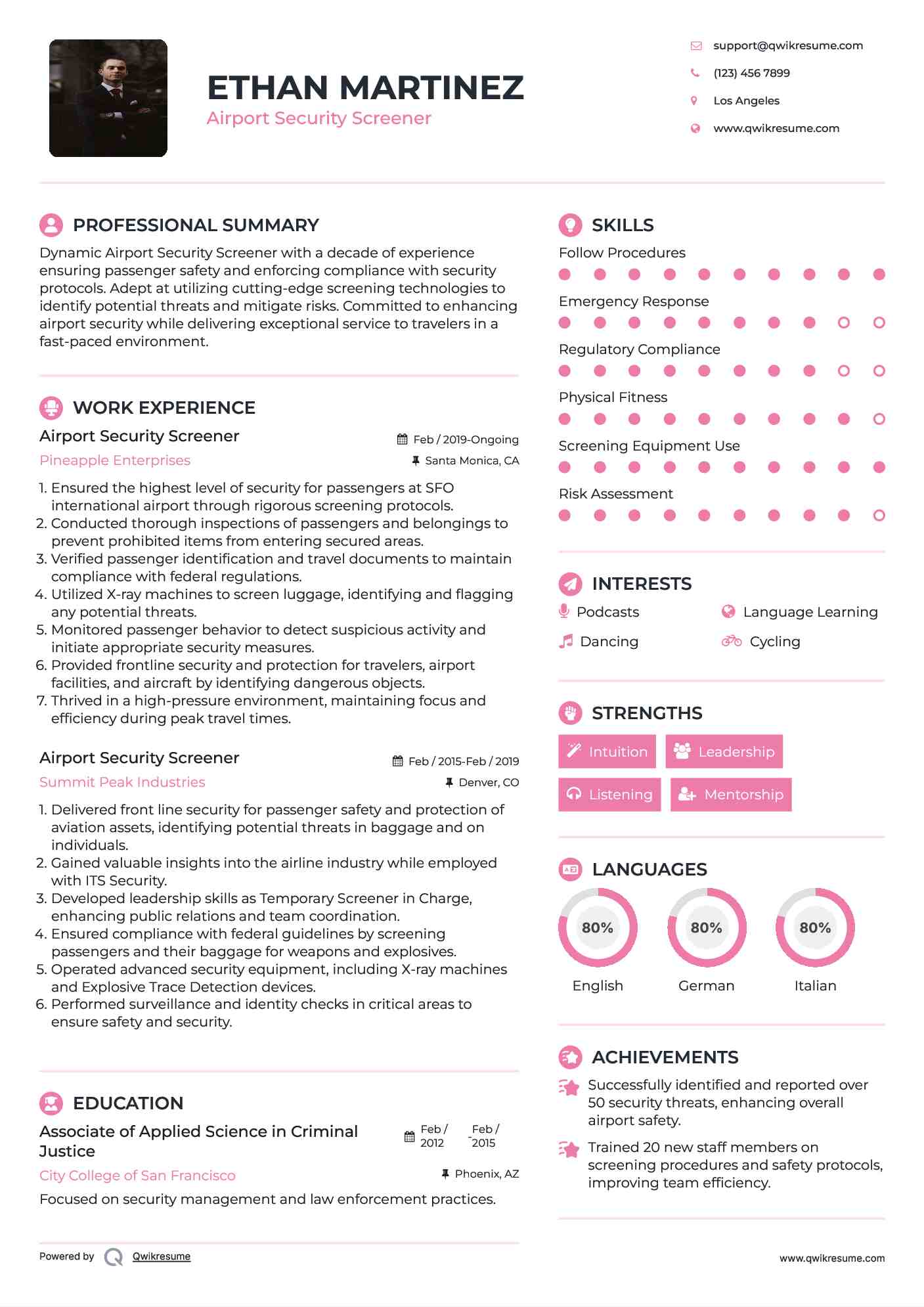 Airport Security Screener Resume Template