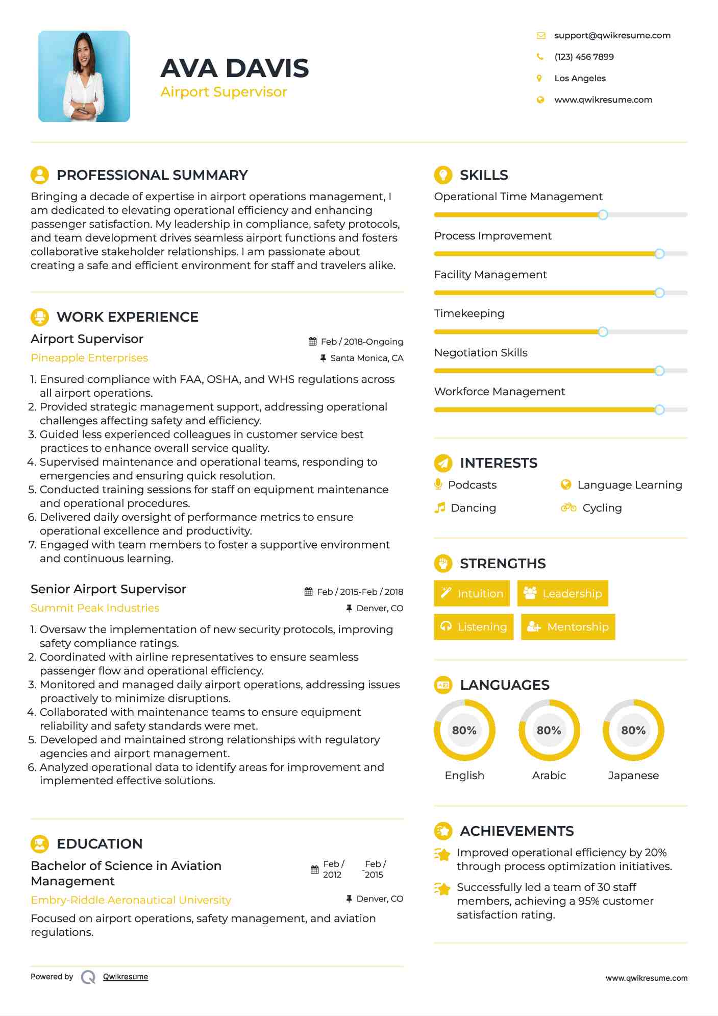 Airport Supervisor Resume Example