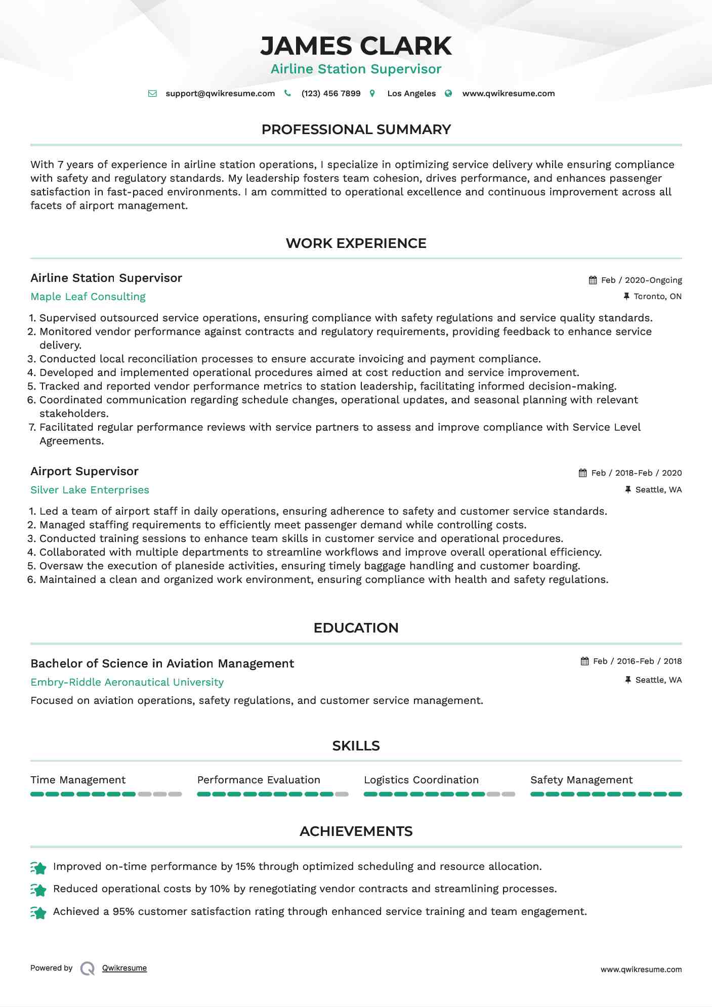 Airline Station Supervisor Resume Template