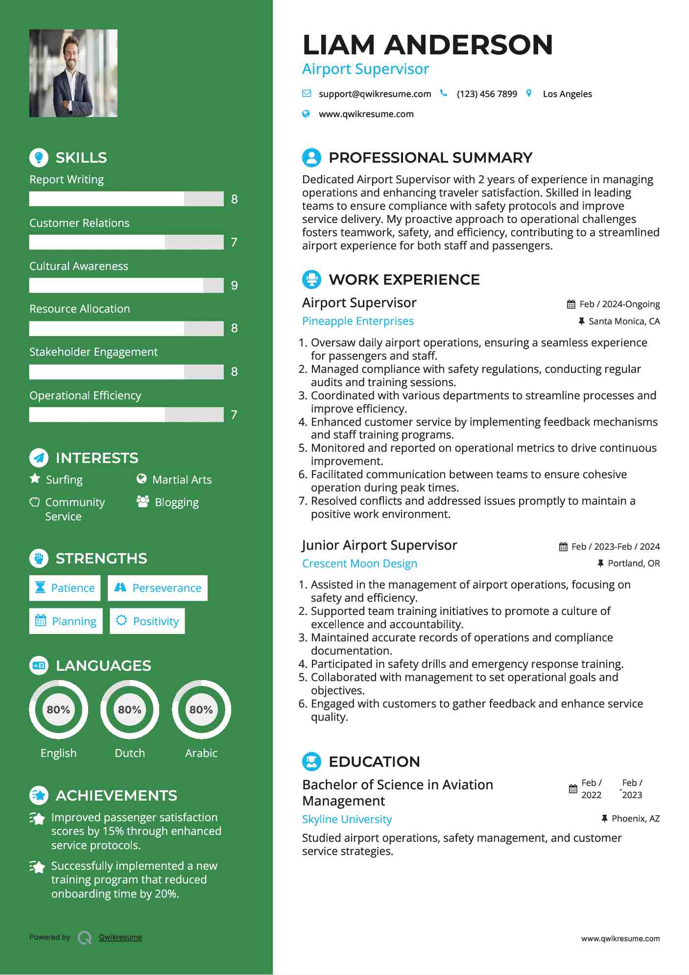 Airport Supervisor Resume Example