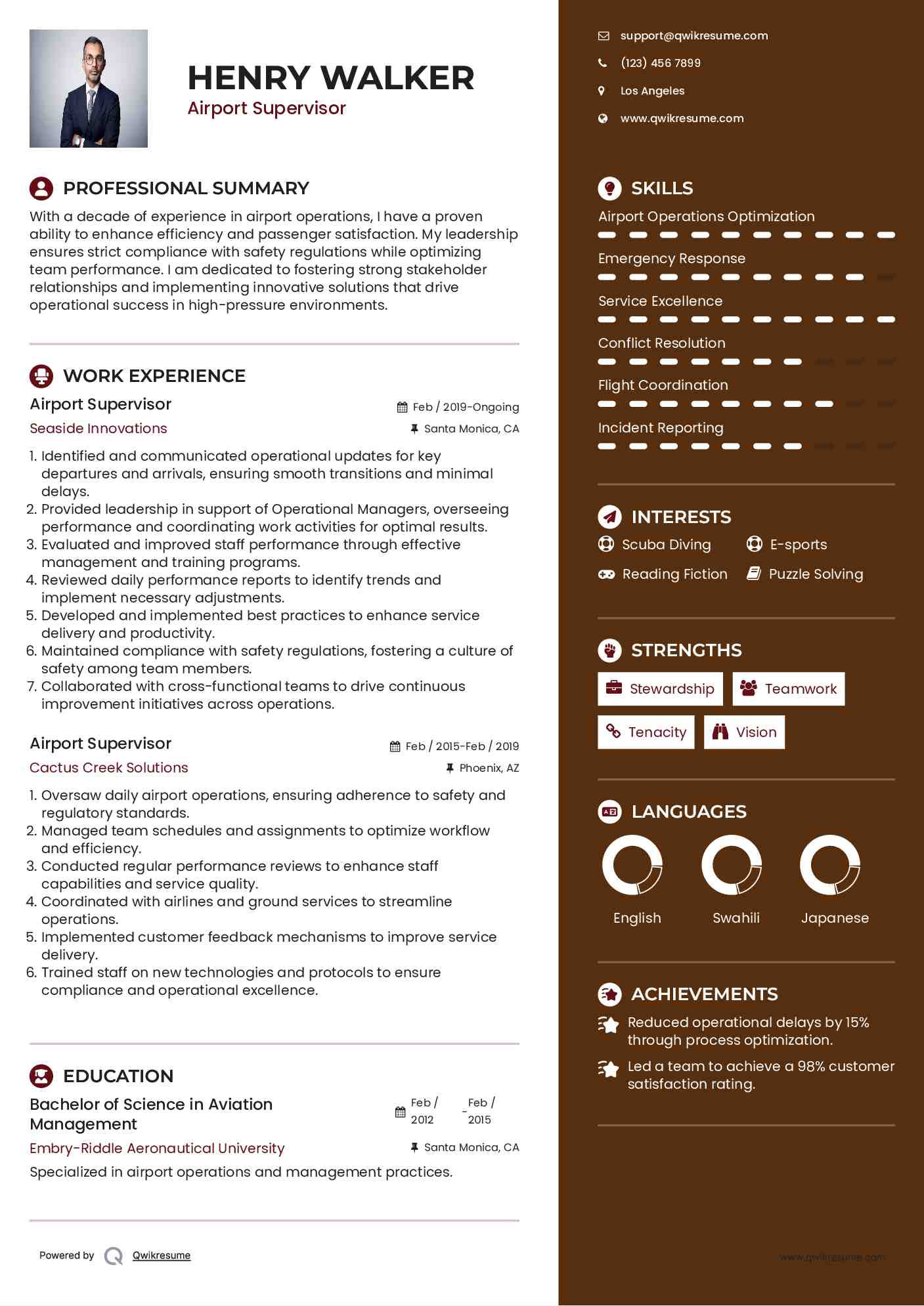 Airport Supervisor Resume Template