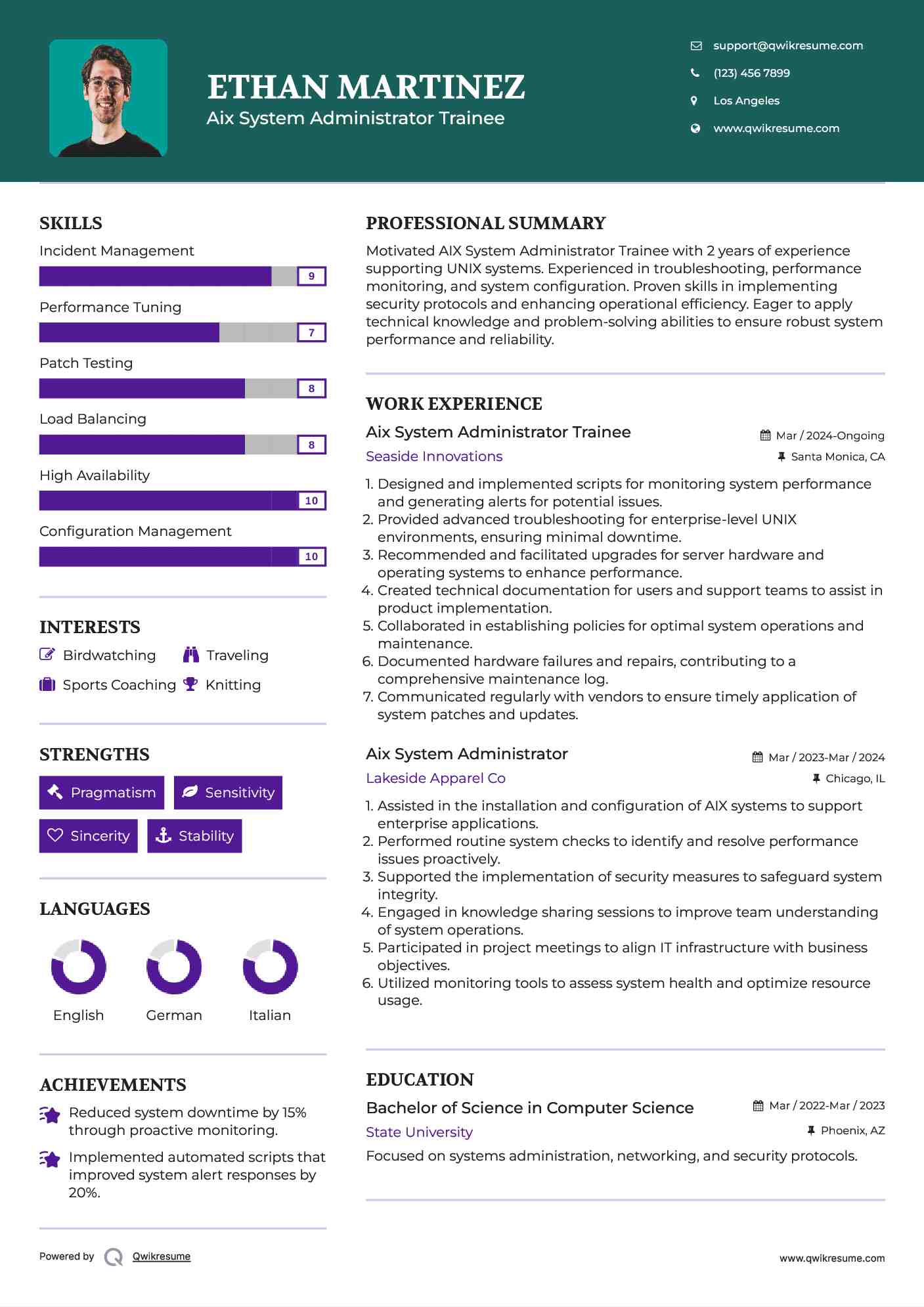 Aix System Administrator Trainee Resume Format