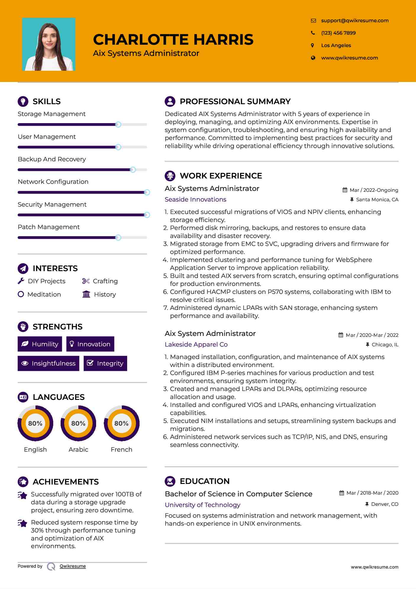 Aix Systems Administrator  Resume Template