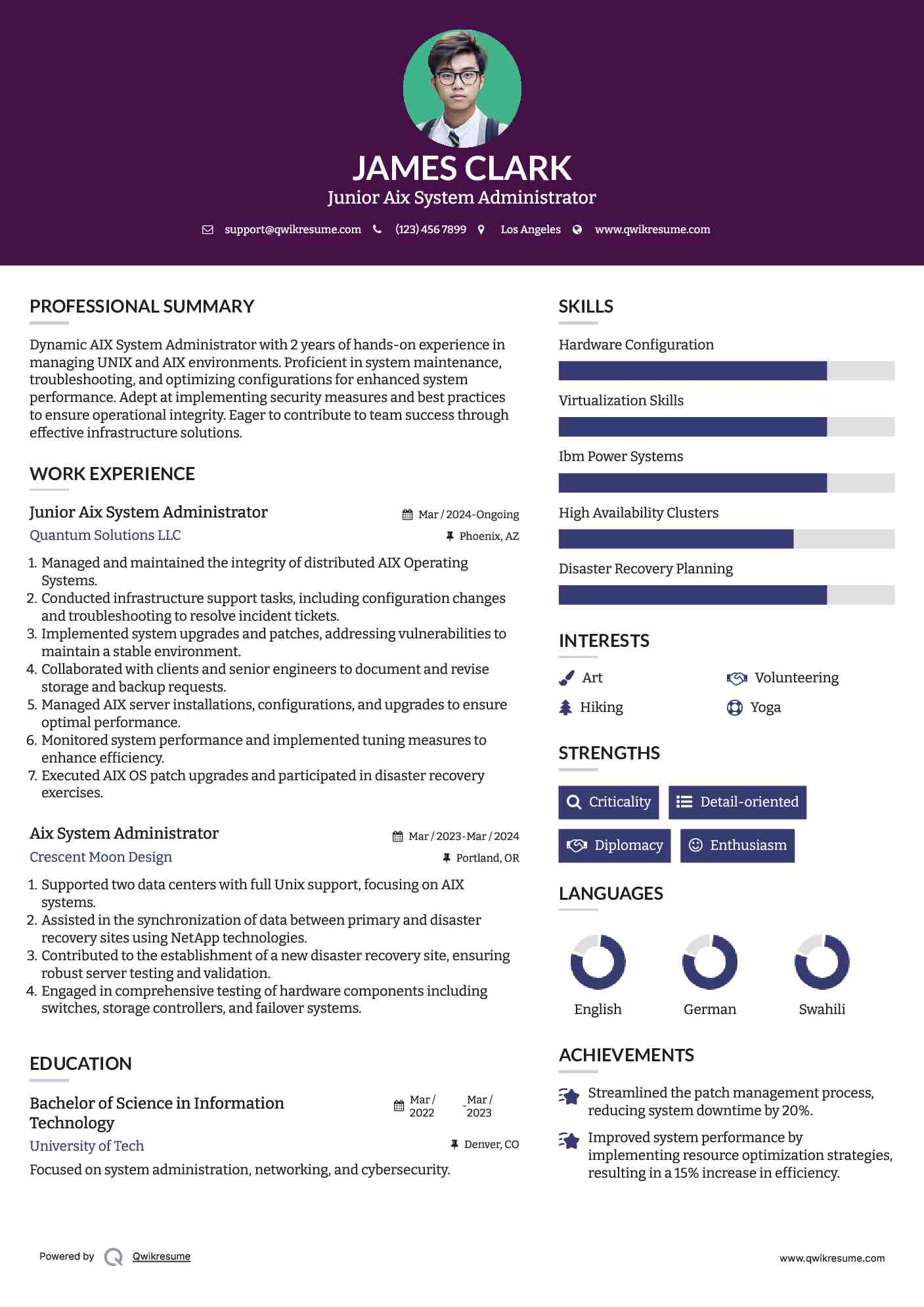 Junior Aix System Administrator Resume Model
