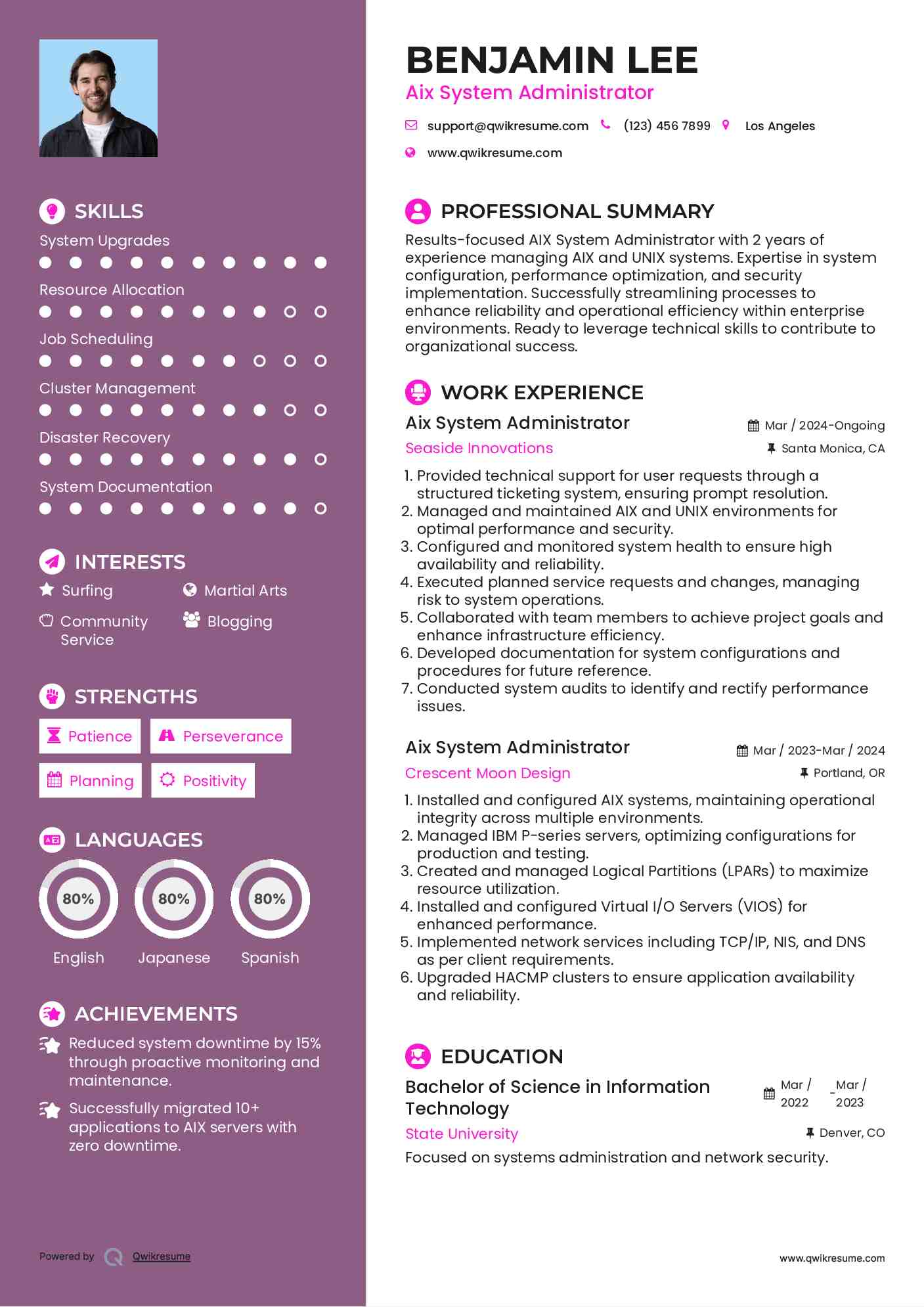 Aix System Administrator Resume Sample