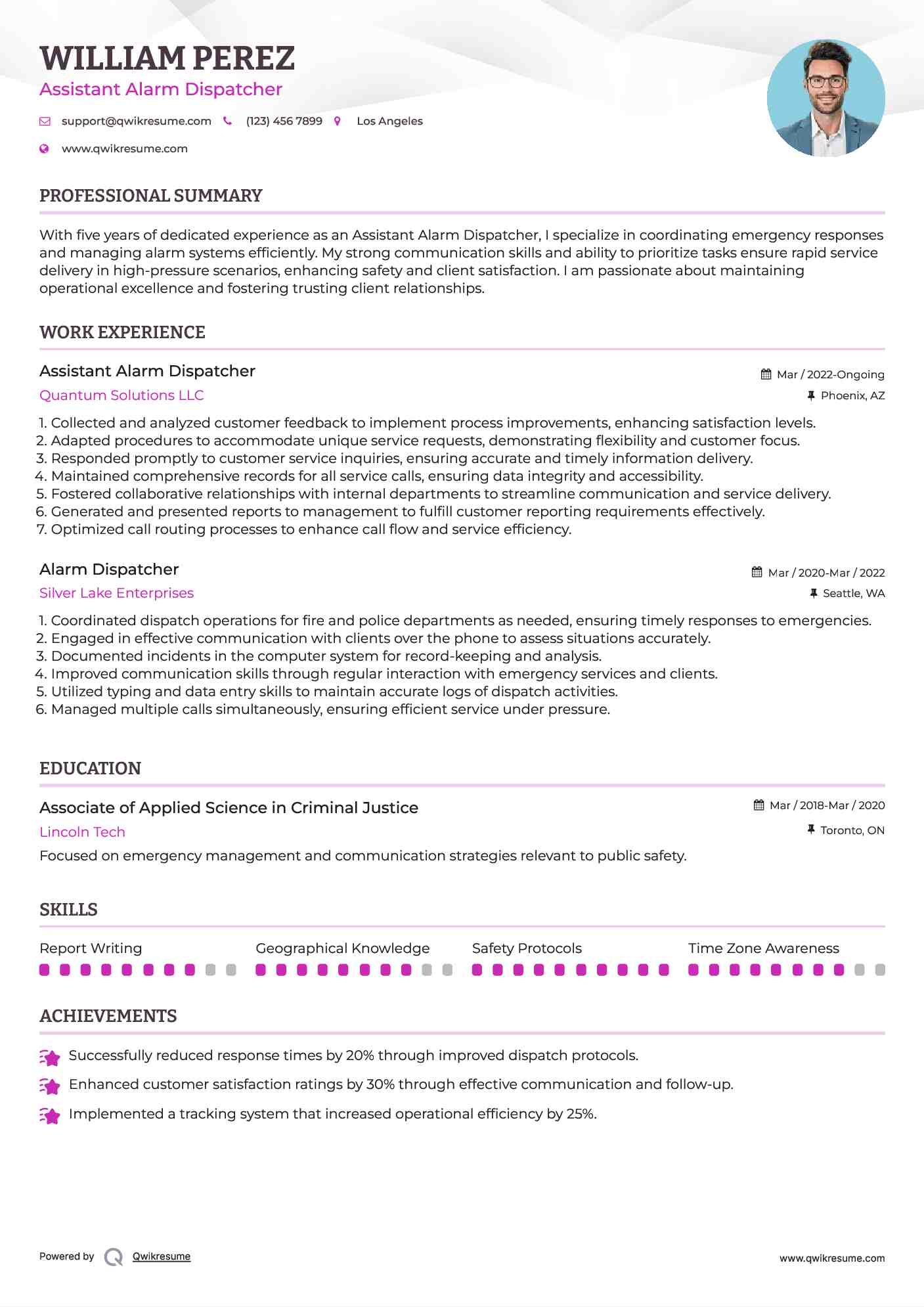 Assistant Alarm Dispatcher  Resume Format