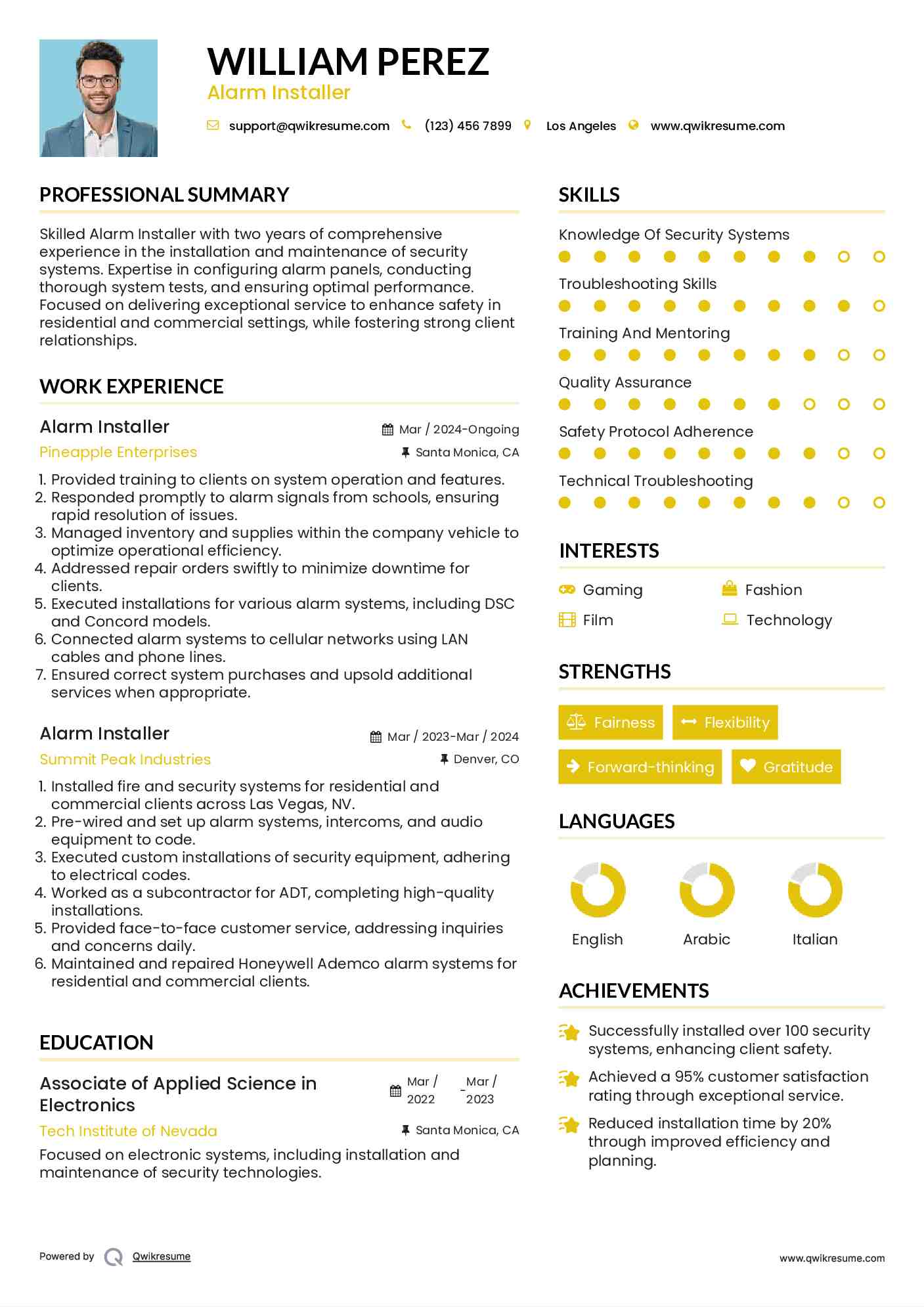 Alarm Installer Resume Template