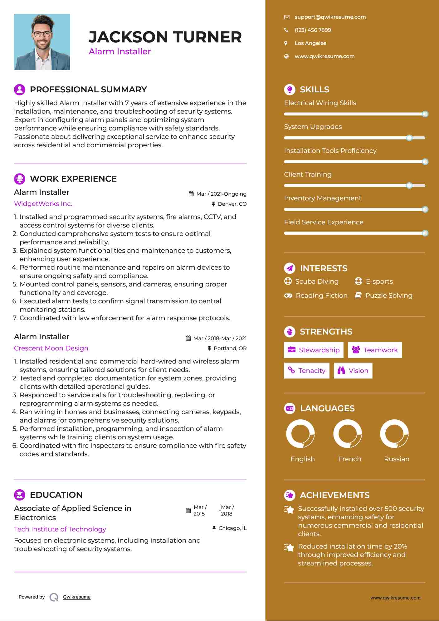 Alarm Installer Resume Model