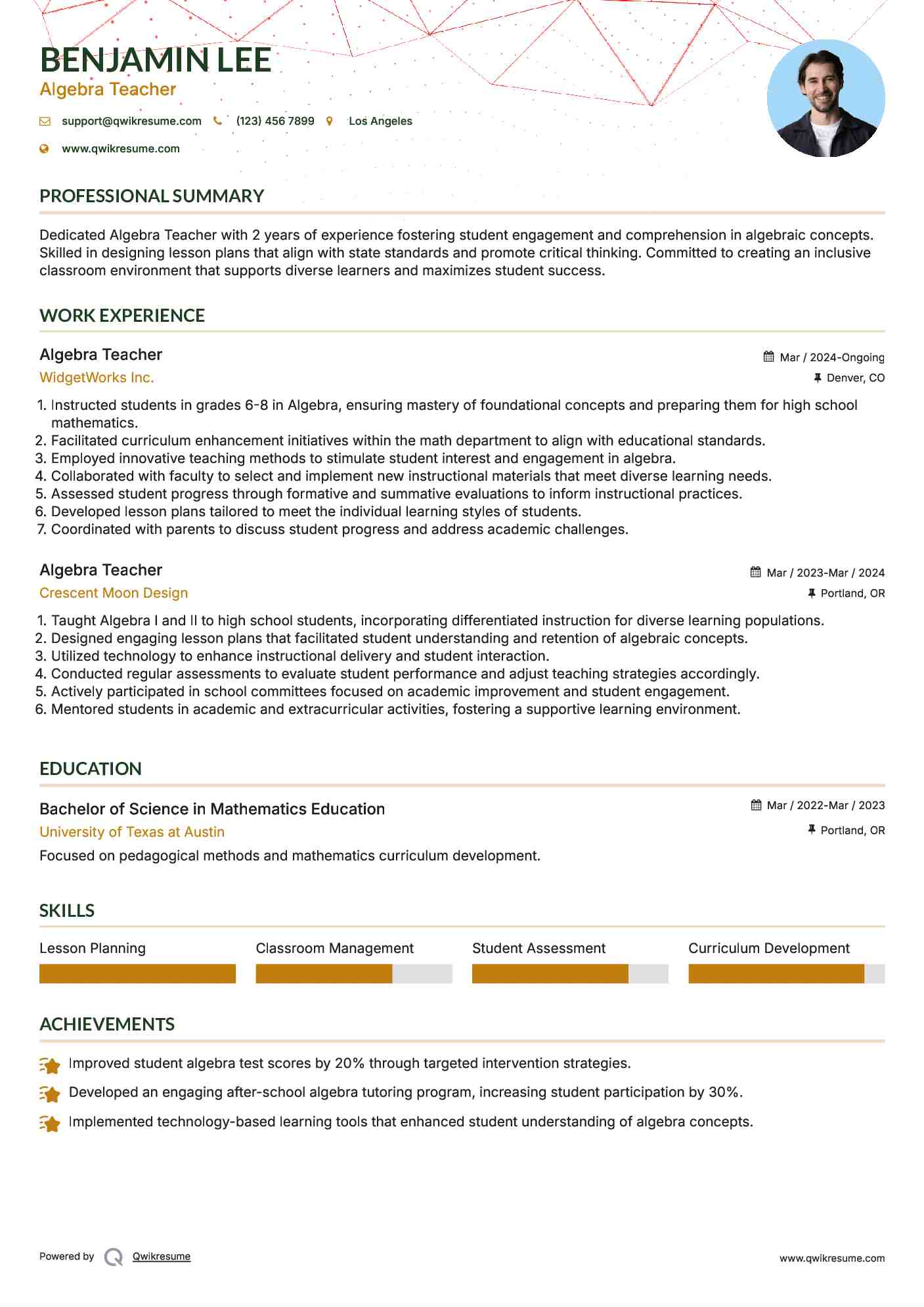 Algebra Teacher Resume Template