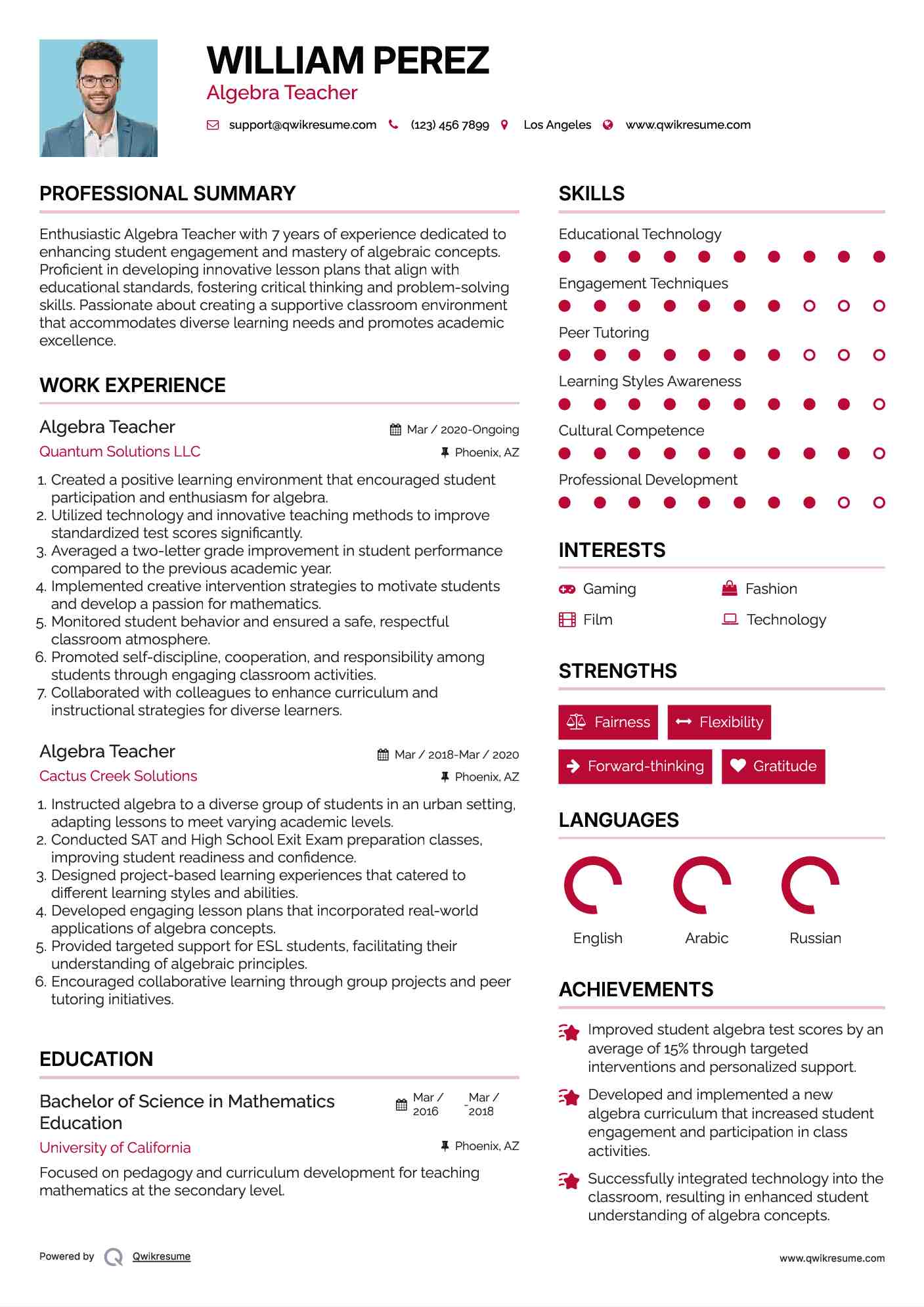 Algebra Teacher Resume Format