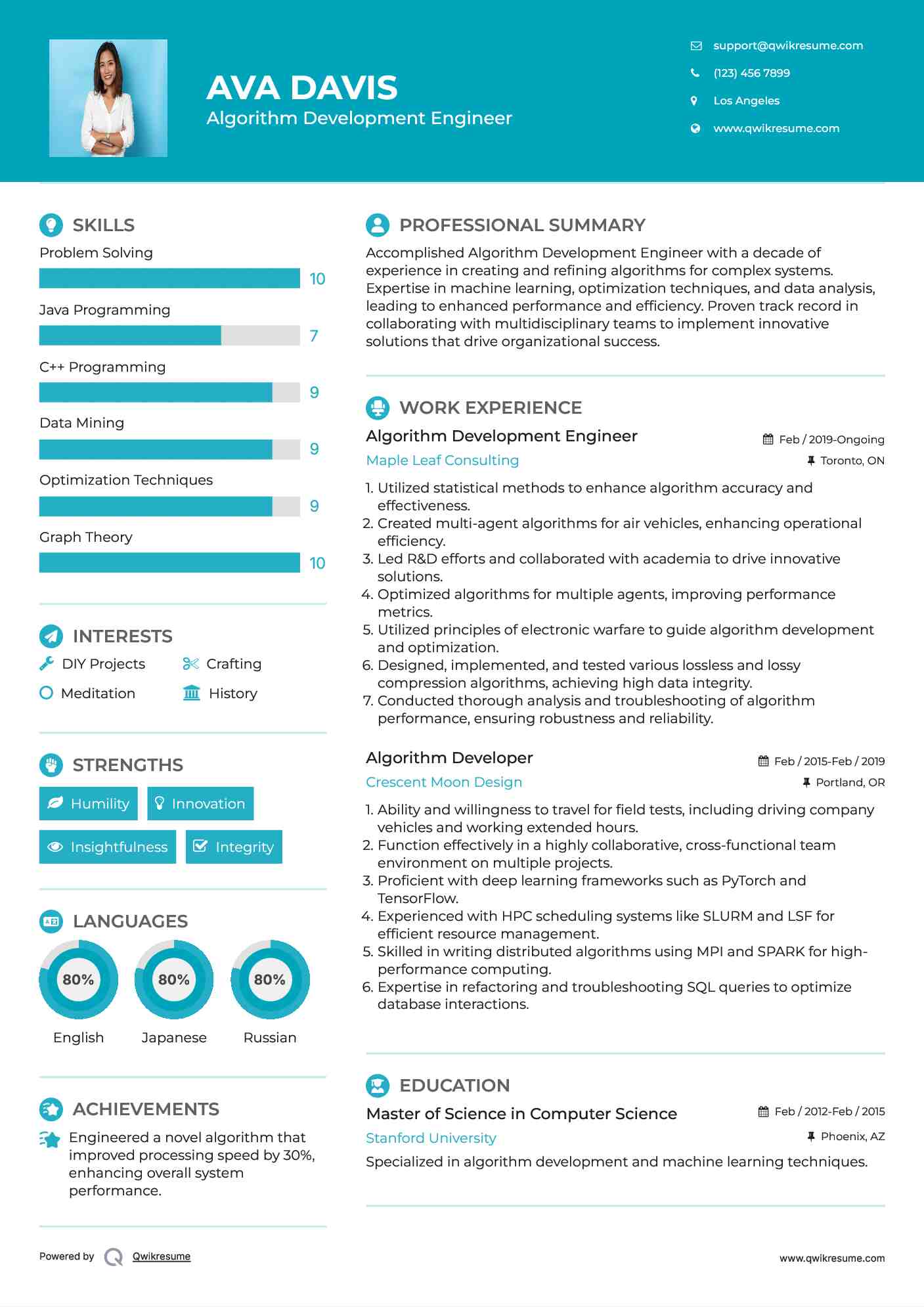 Algorithm Development Engineer Resume Format