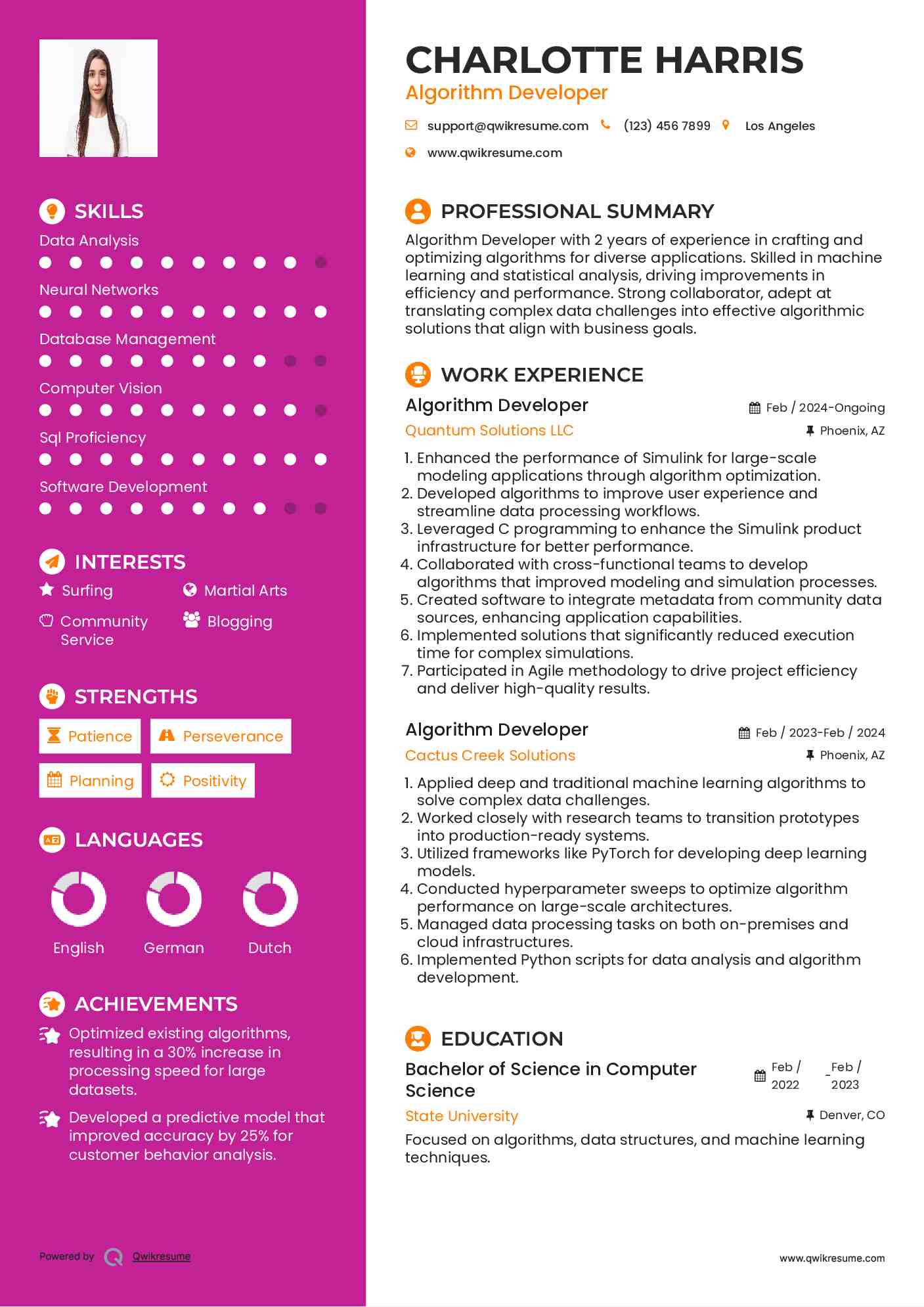 Algorithm Developer Resume Format