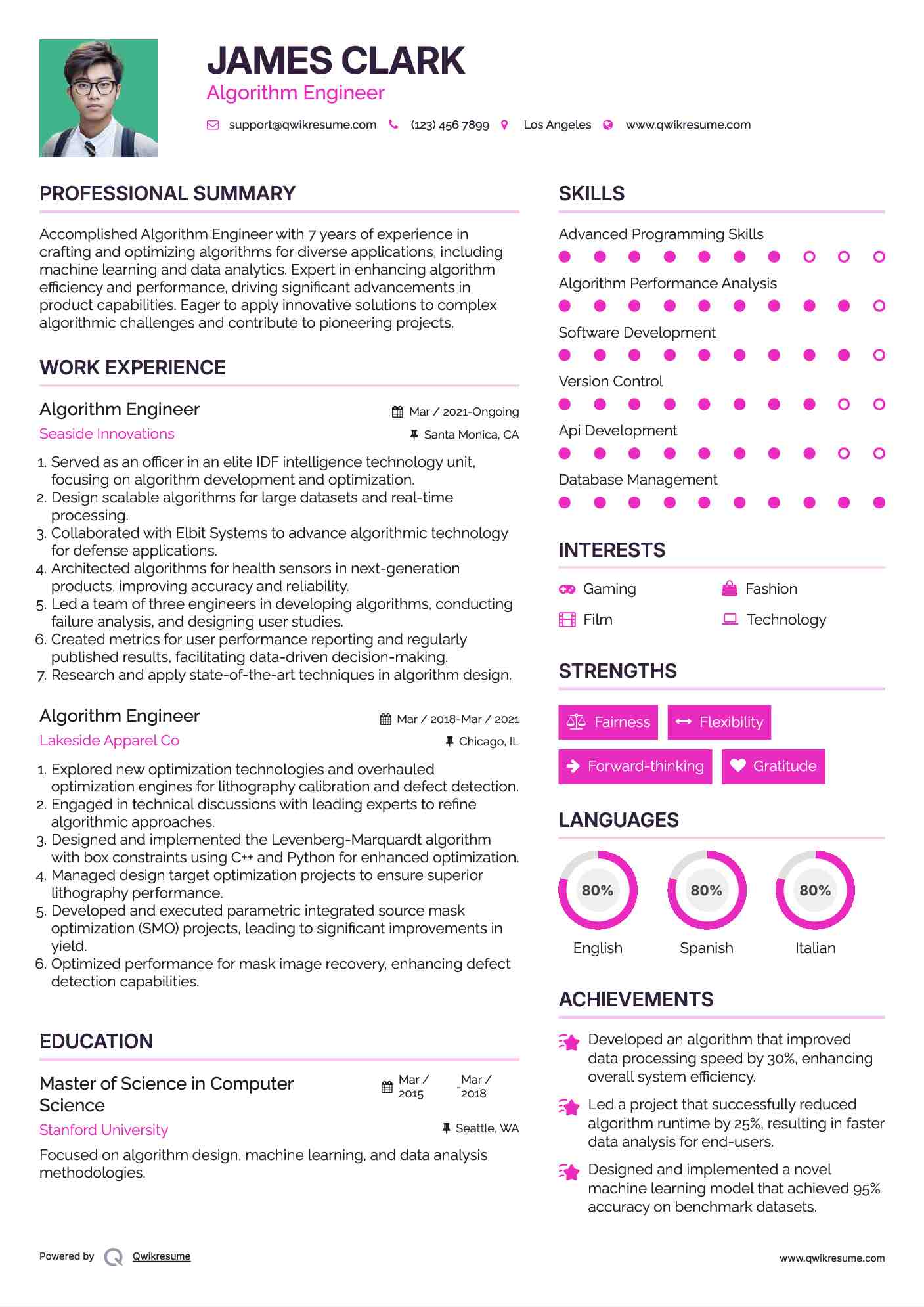 Algorithm Engineer Resume Template