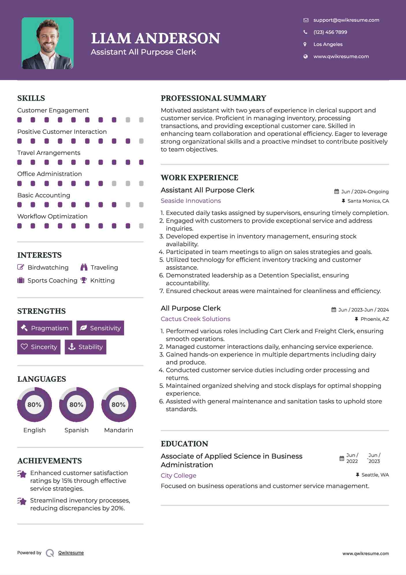 Assistant All Purpose Clerk Resume Model