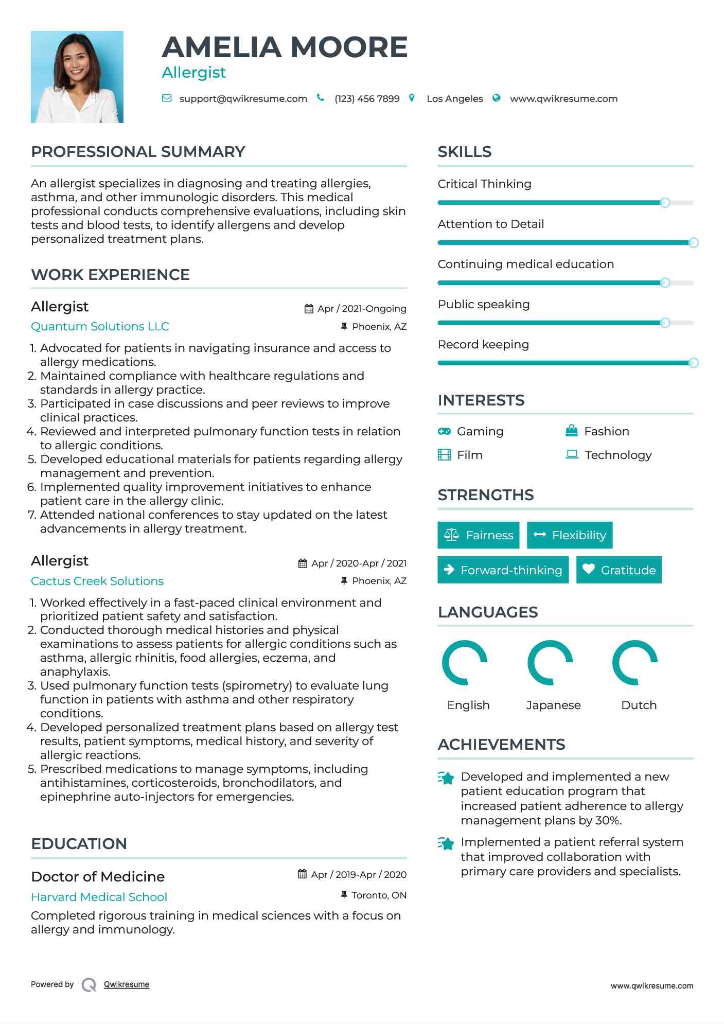 Allergist Resume Template