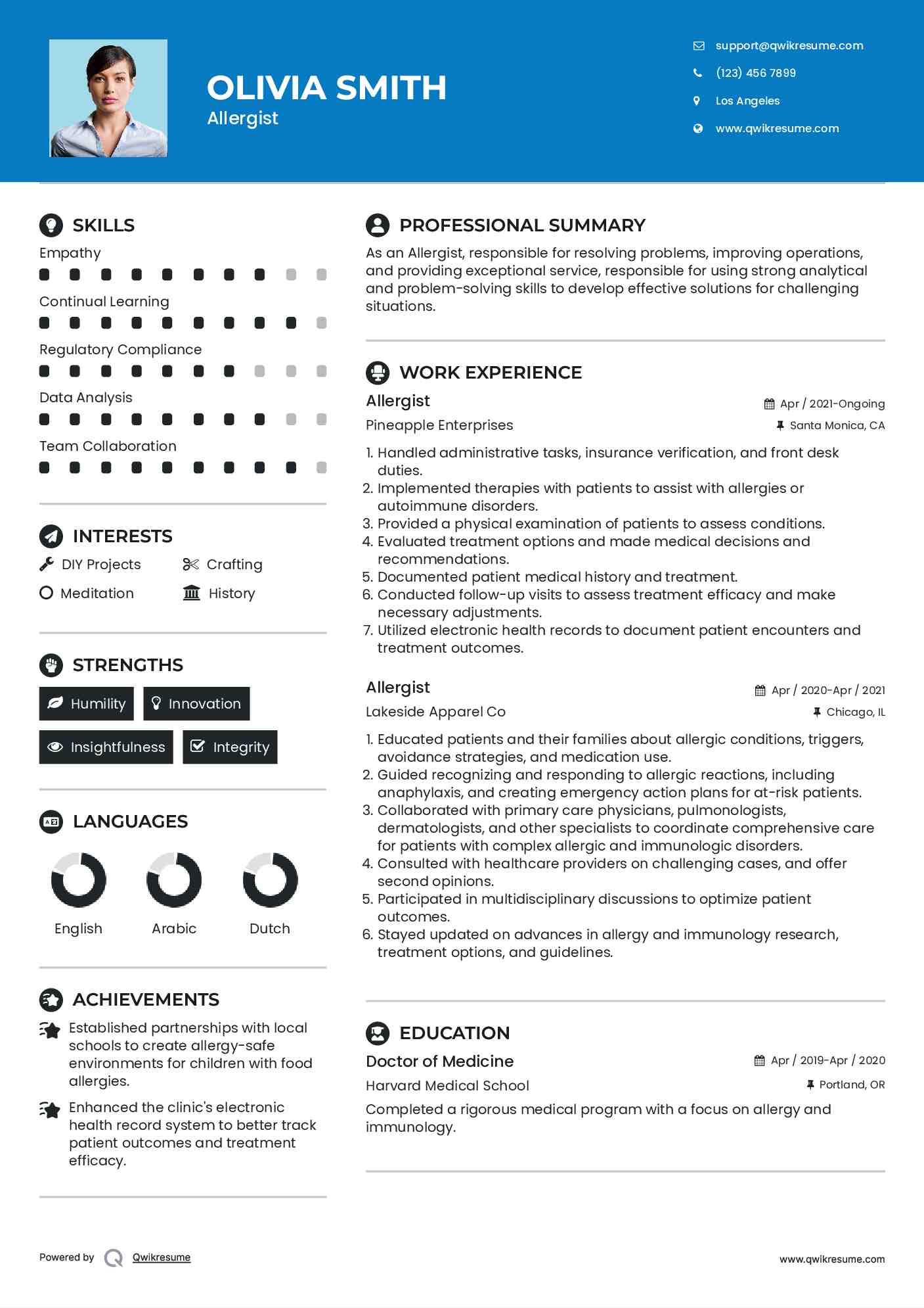 Allergist Resume Template