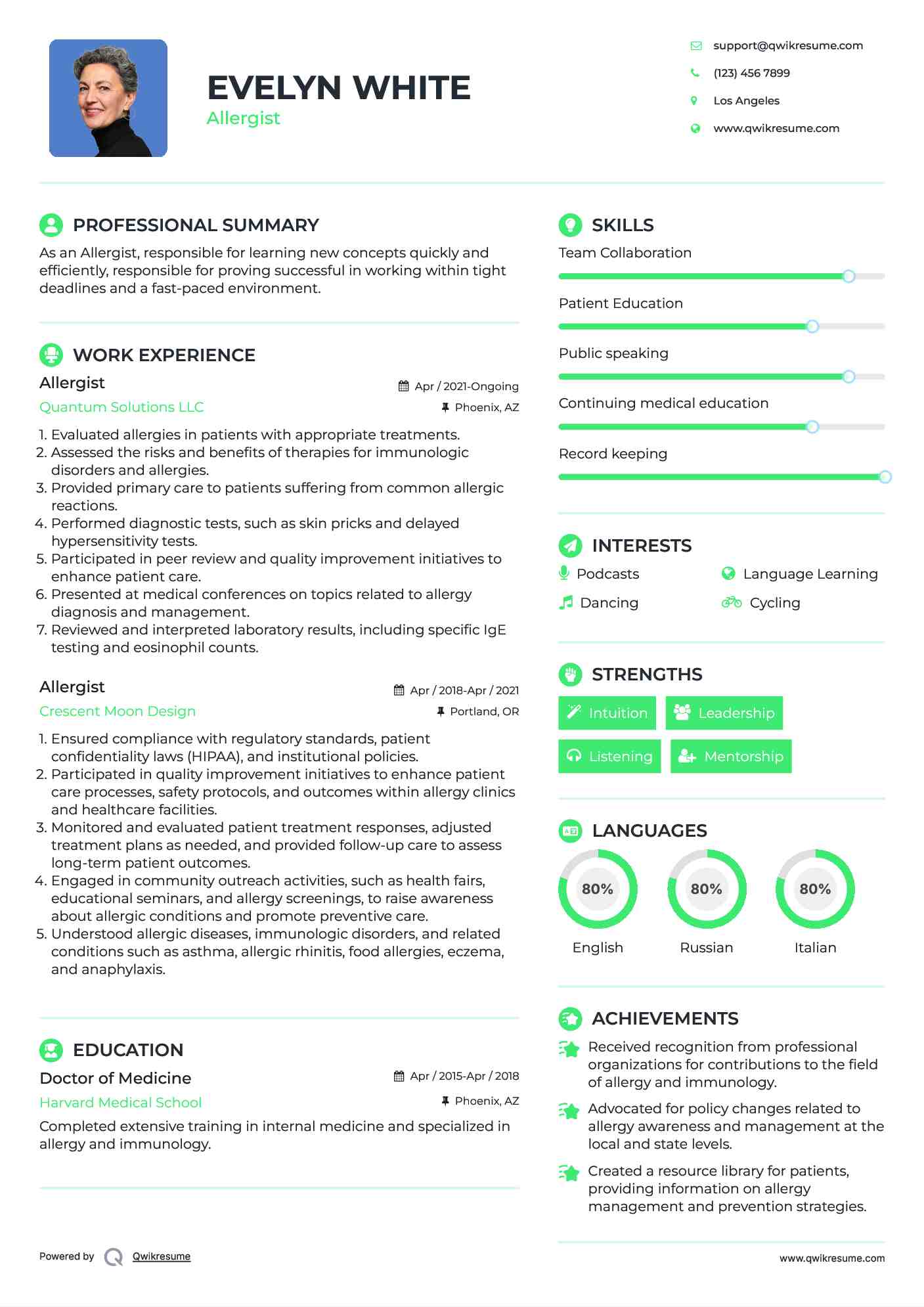 Allergist Resume Format