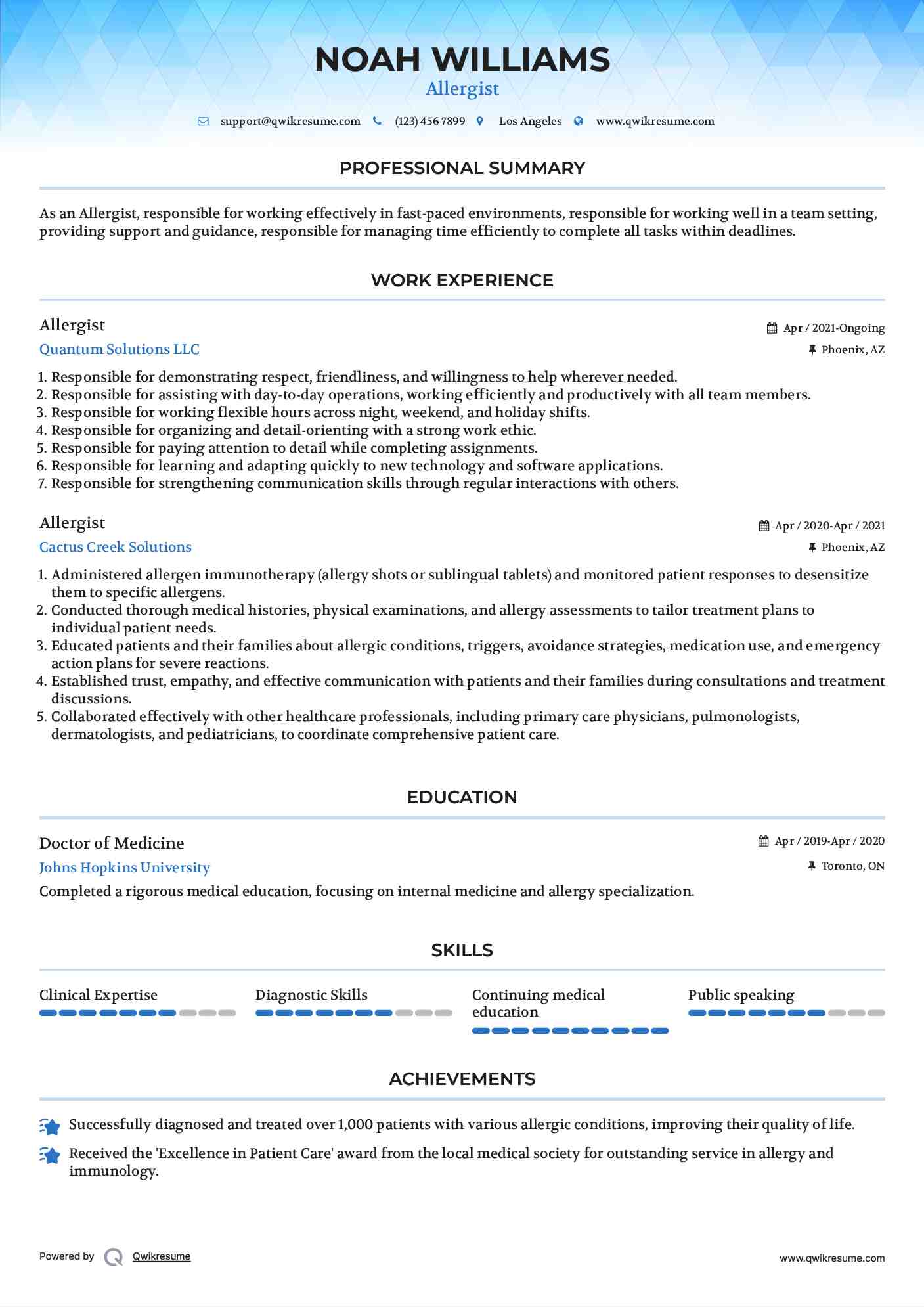Allergist Resume Format