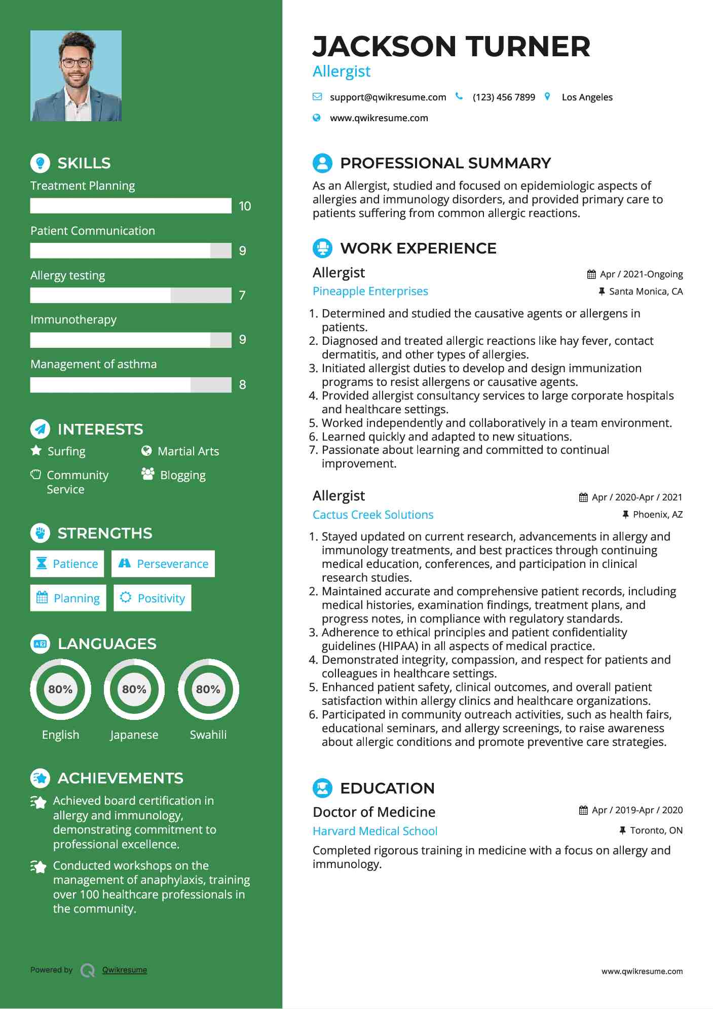 Allergist Resume Model