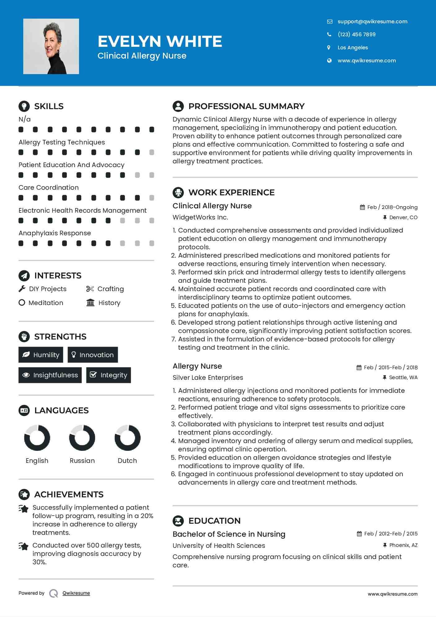 Clinical Allergy Nurse Resume Example