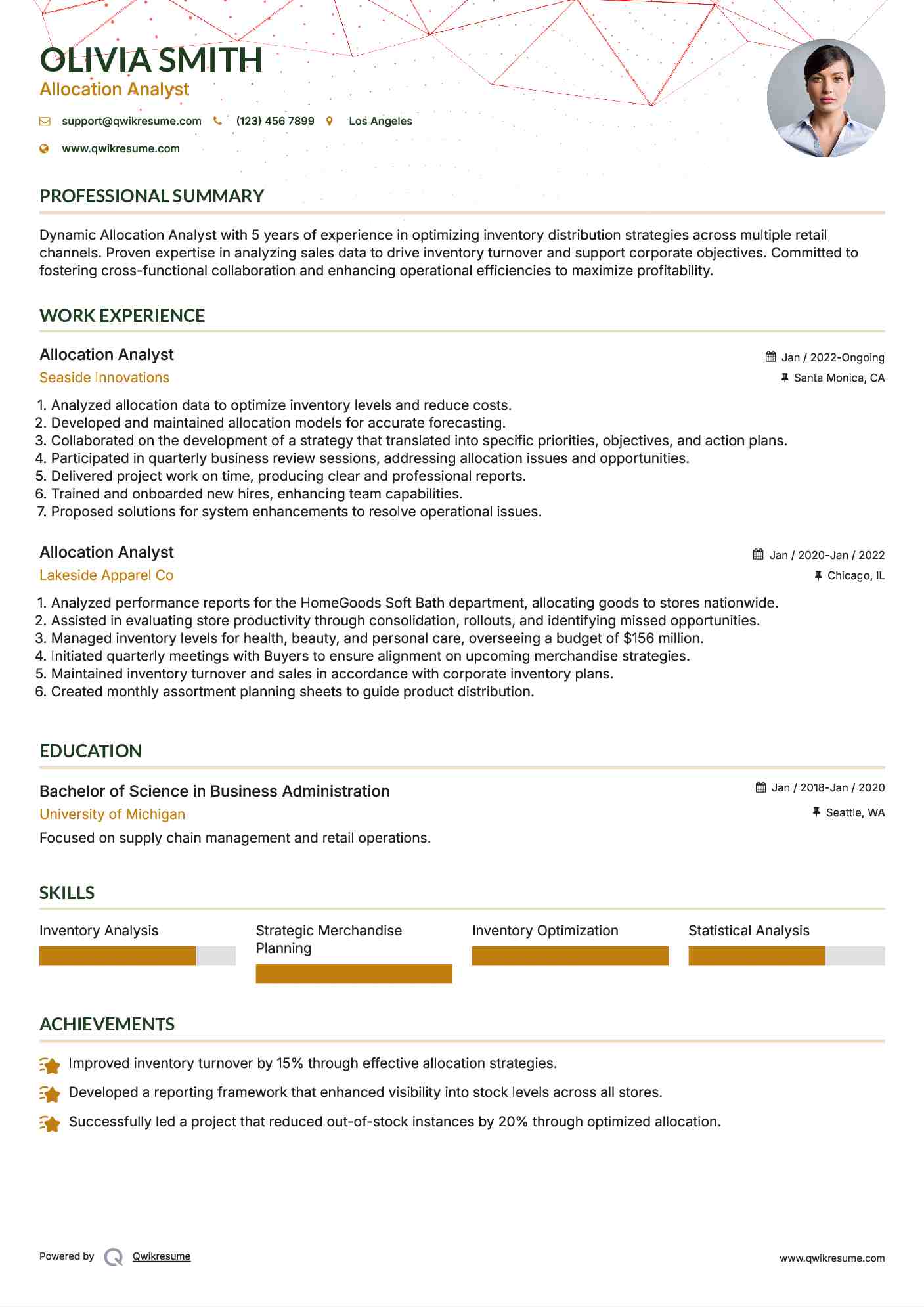 Allocation Analyst Resume Example