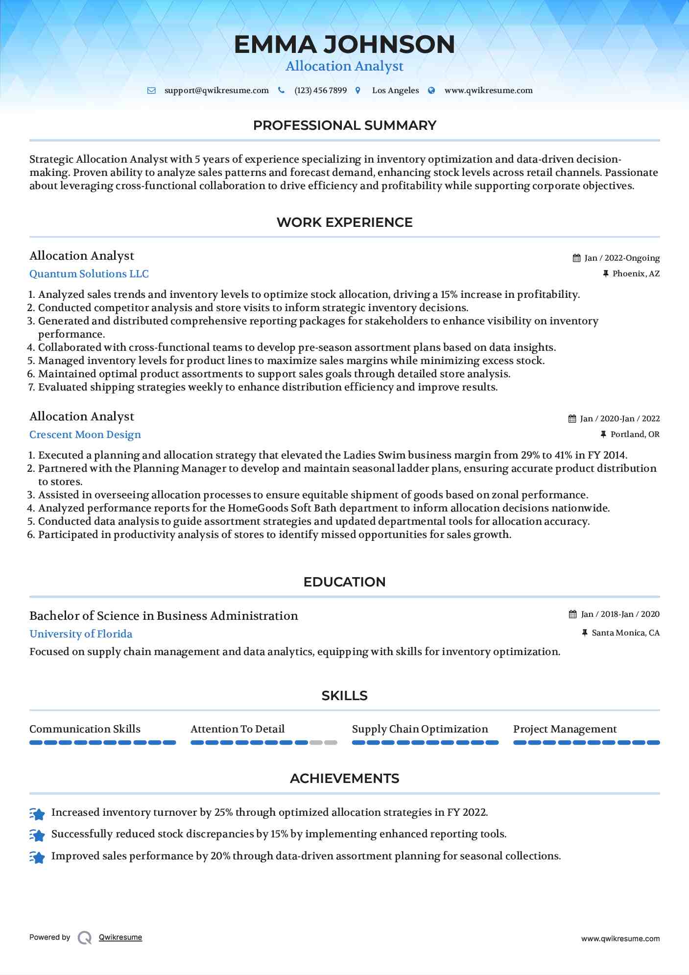 Allocation Analyst Resume Template