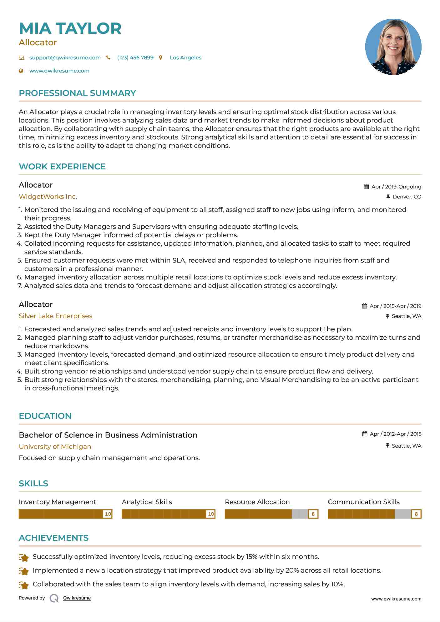 Allocator  Resume Example