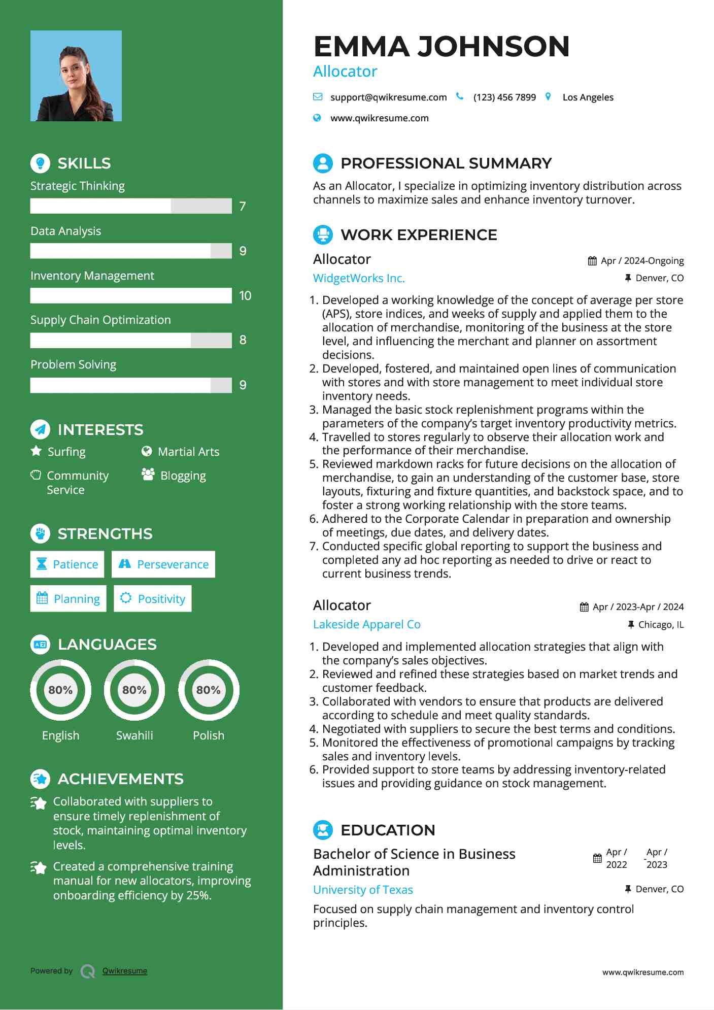 Allocator  Resume Format
