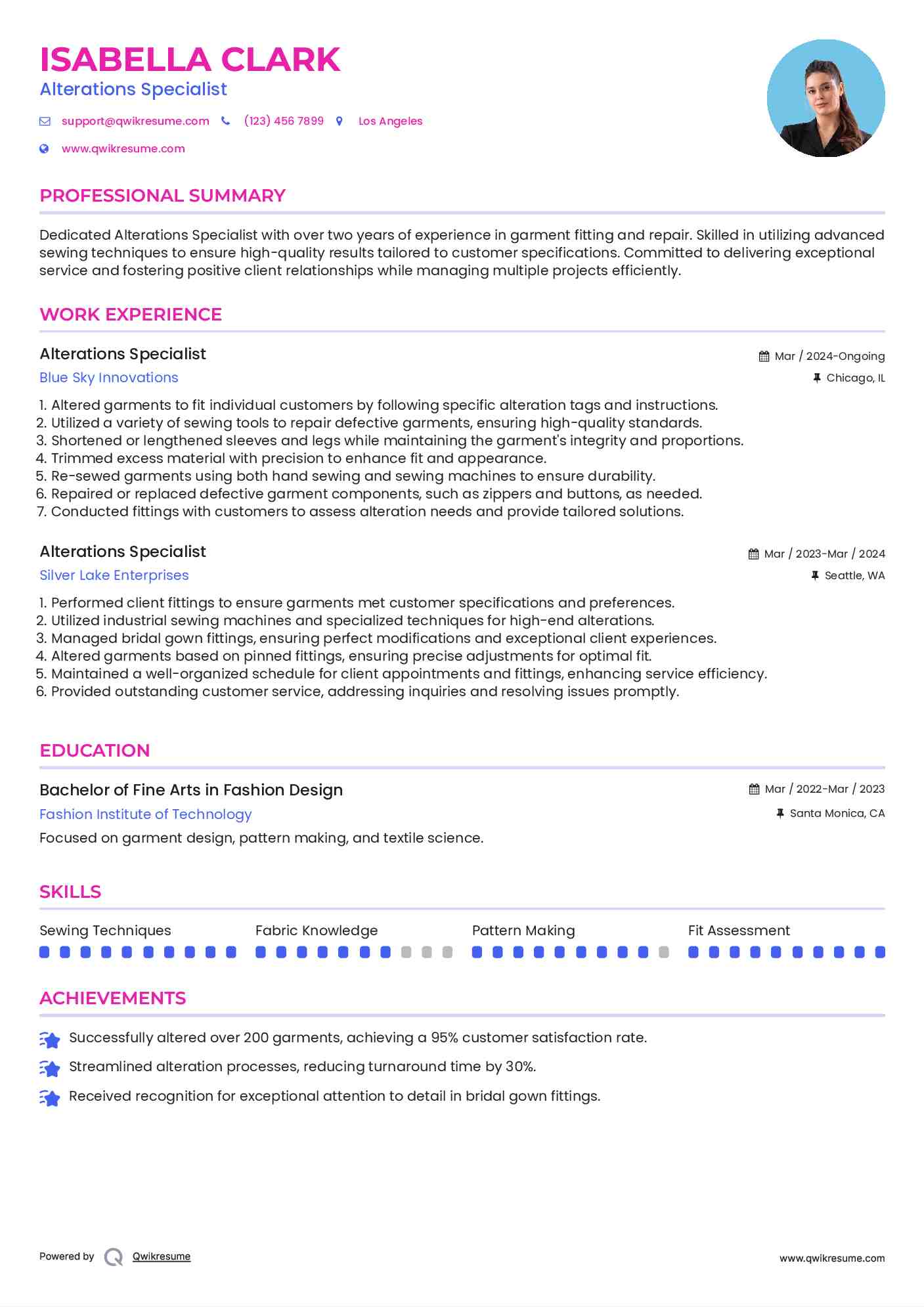Alterations Specialist Resume Template