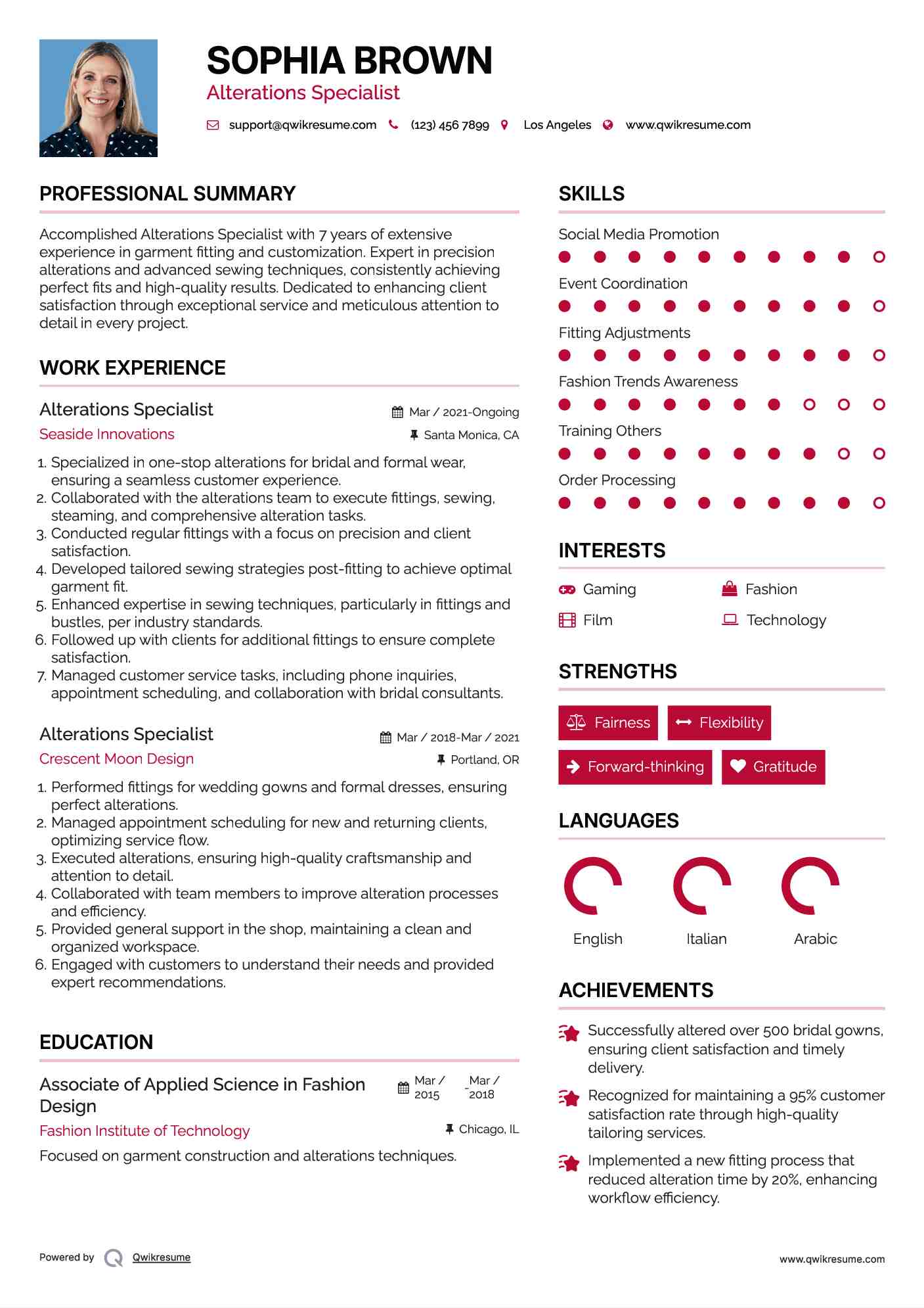Alterations Specialist Resume Format