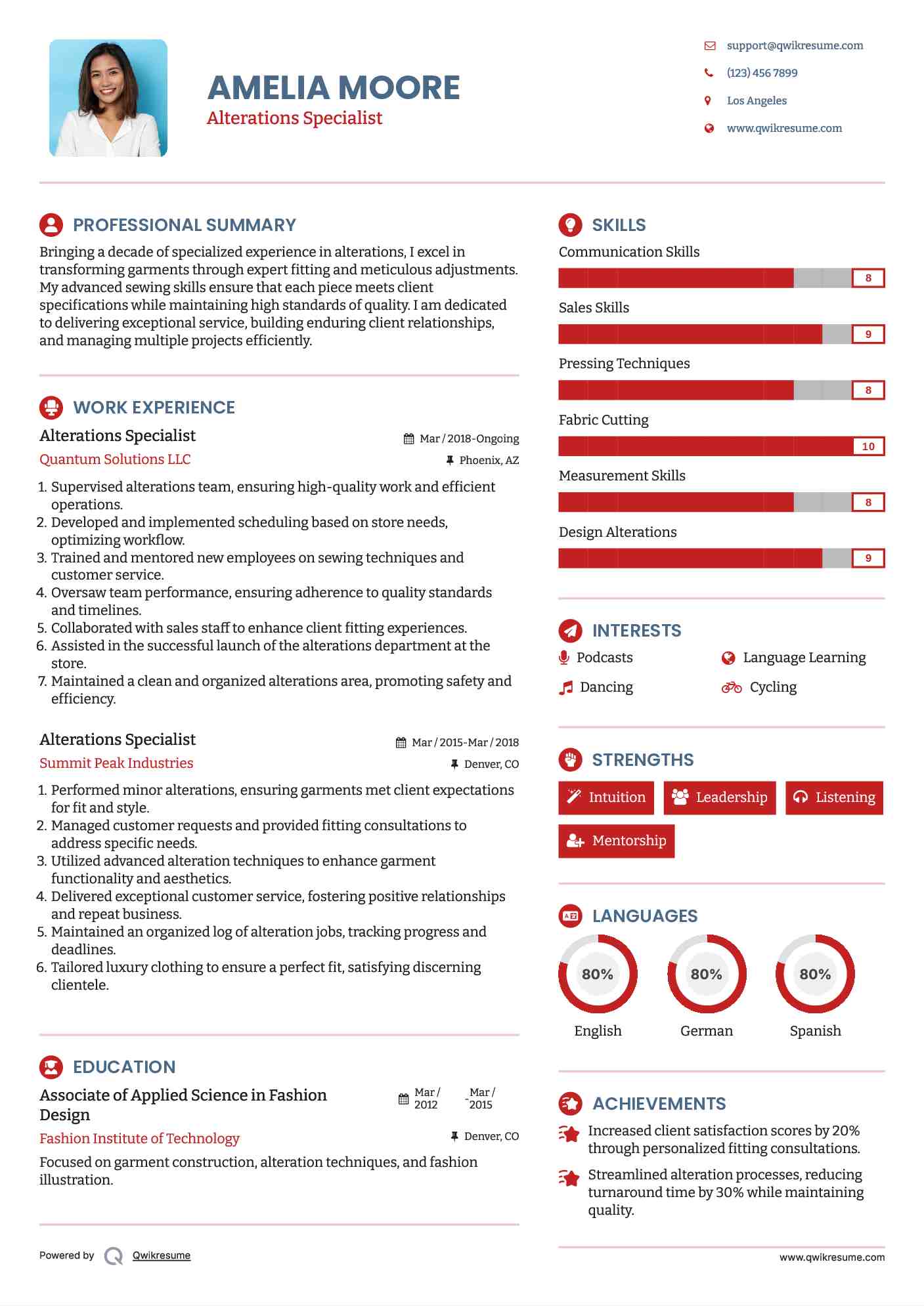 Alterations Specialist Resume Format