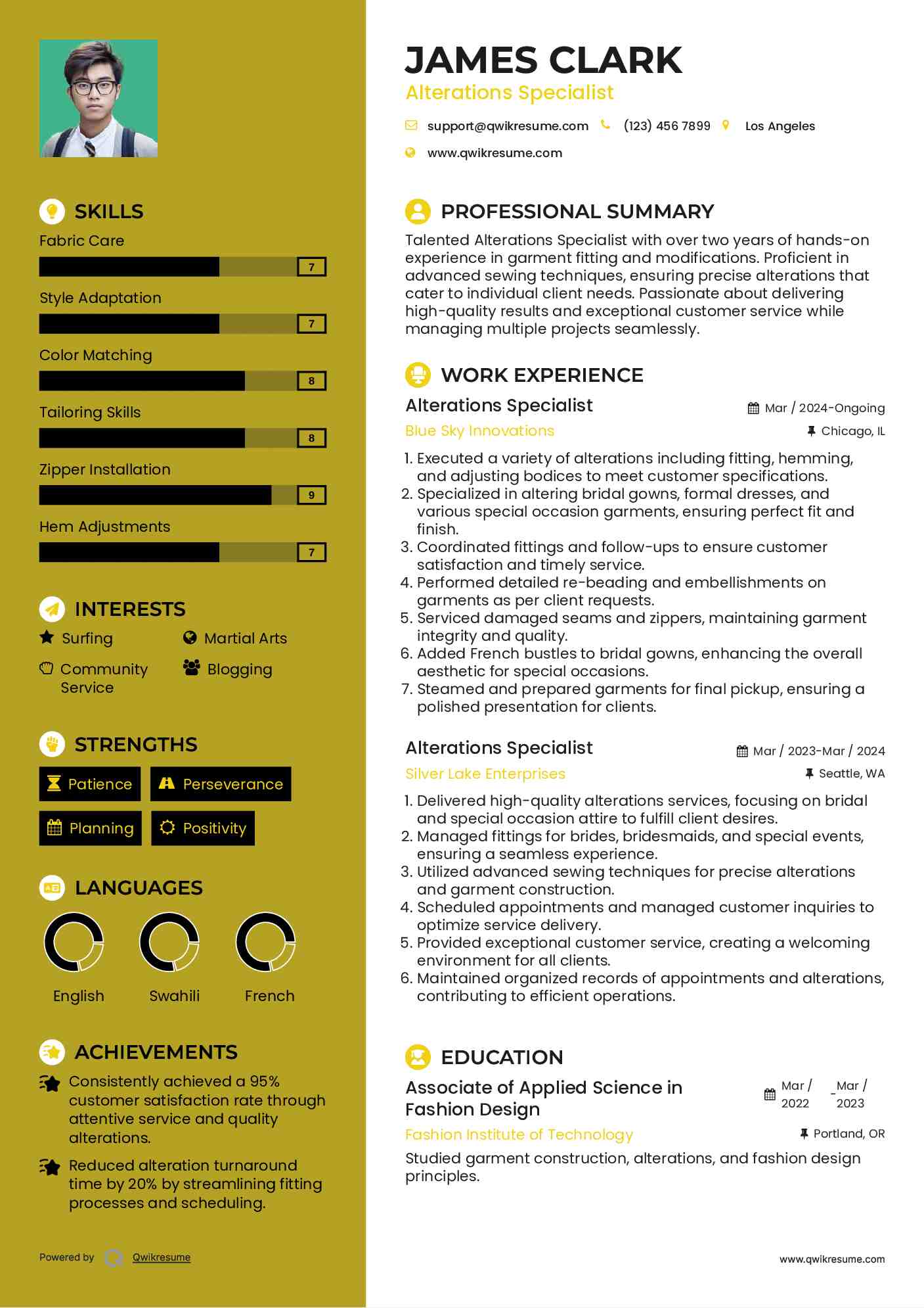 Alterations Specialist Resume Sample