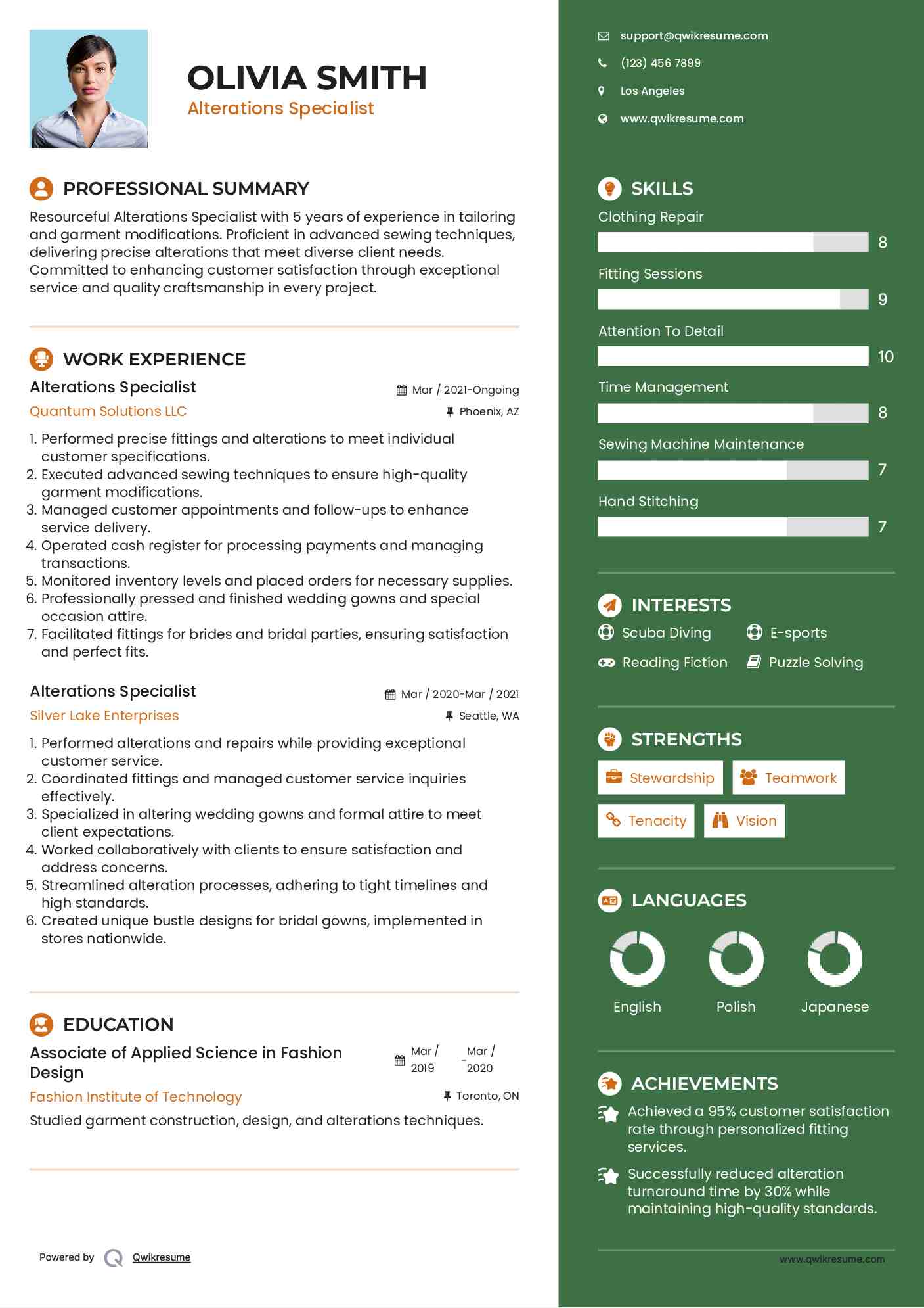 Alterations Specialist Resume Model
