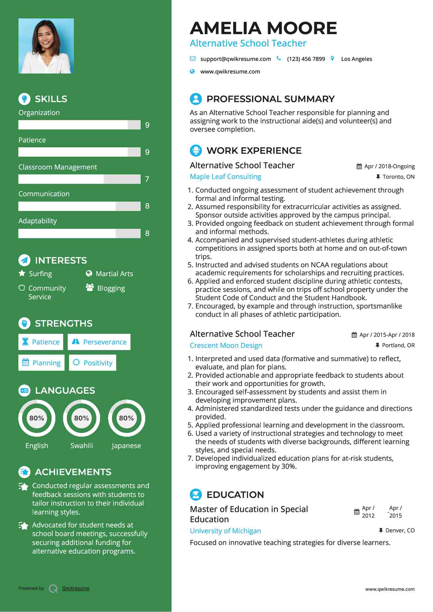 Alternative School Teacher  Resume Template