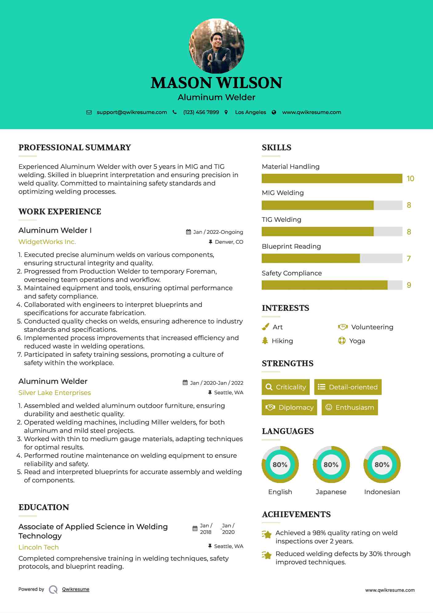 Aluminum Welder I Resume Example