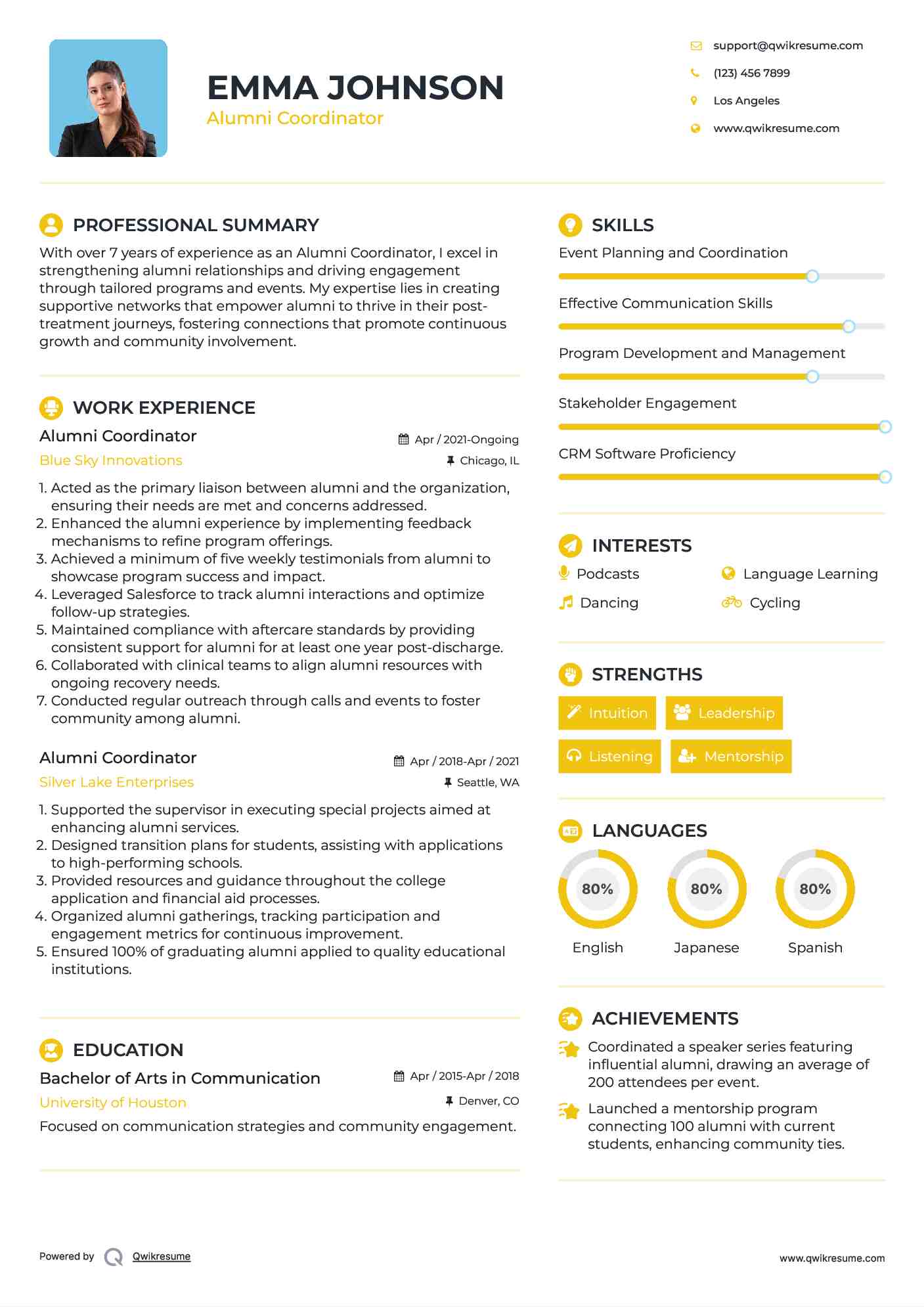 Alumni Coordinator  Resume Template