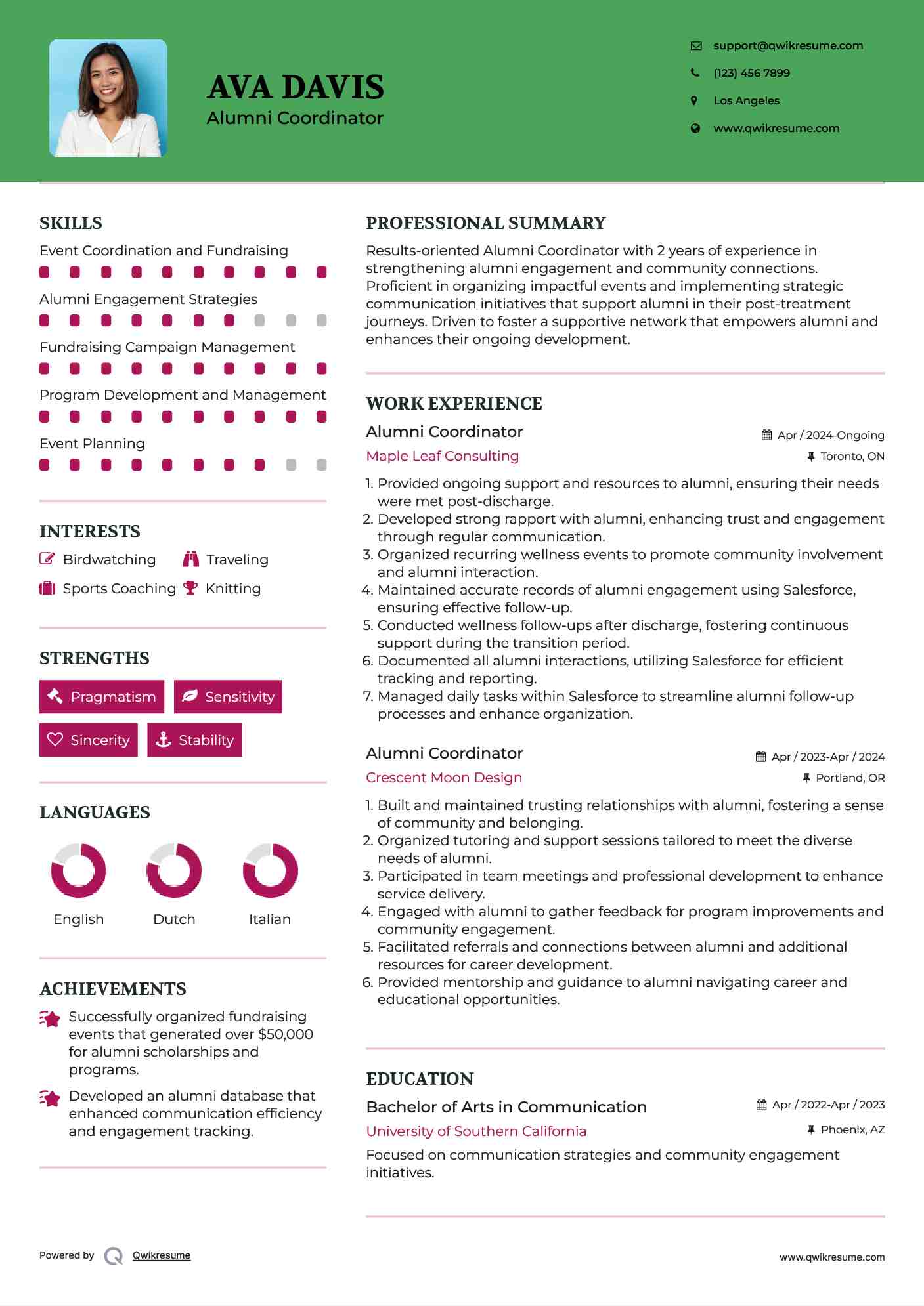 Alumni Coordinator  Resume Model