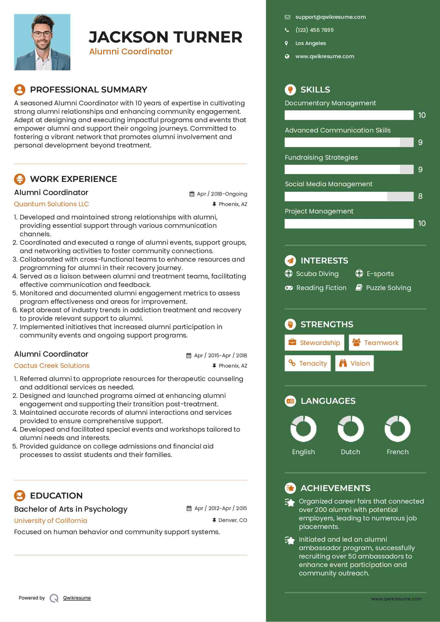 Alumni Coordinator  Resume Example