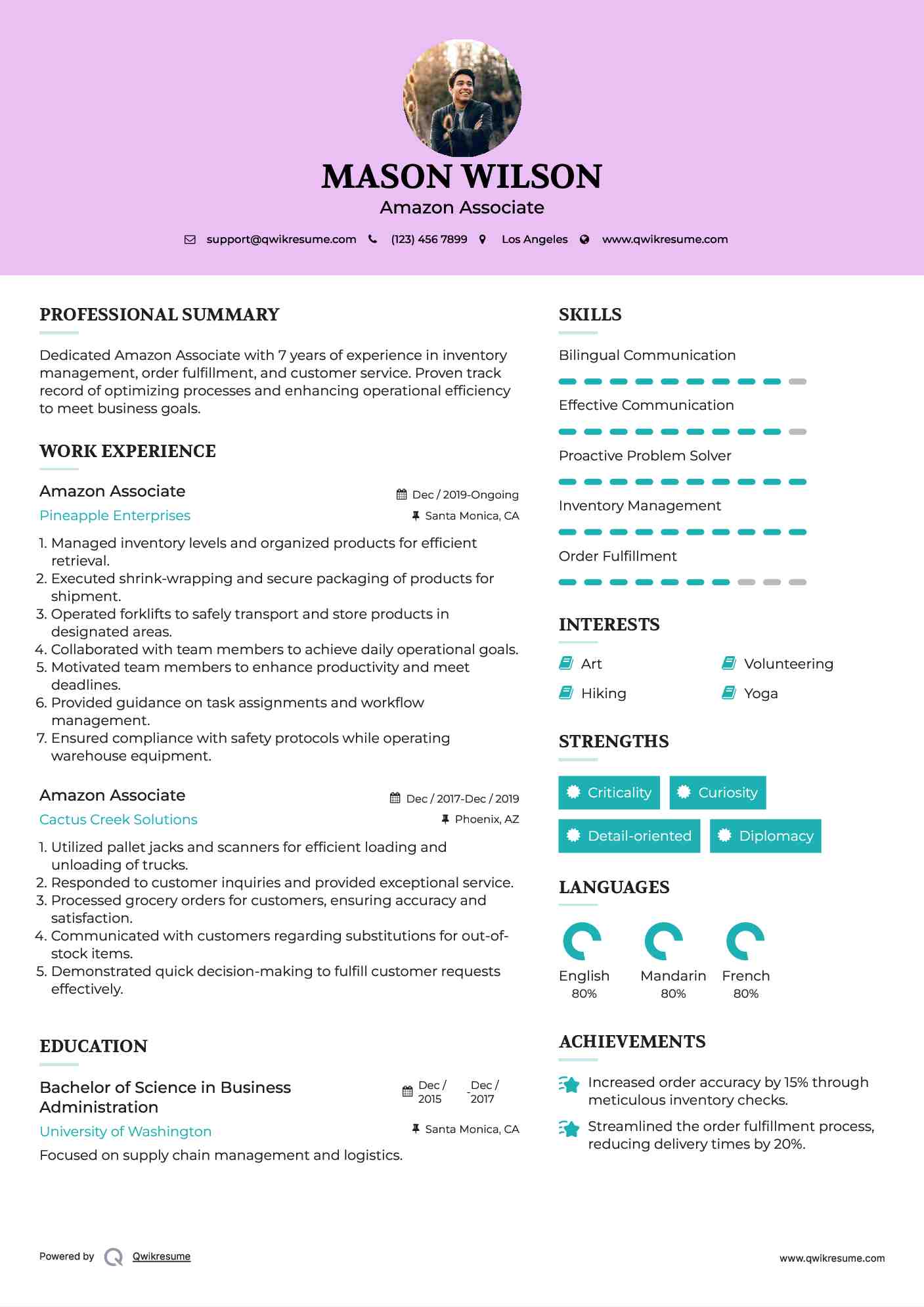 Amazon Associate Resume Format