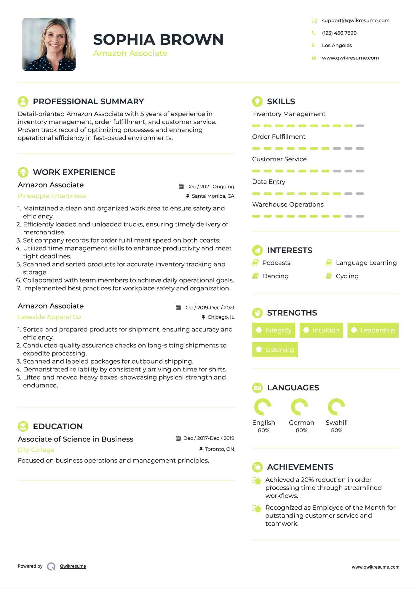 Amazon Associate Resume Model