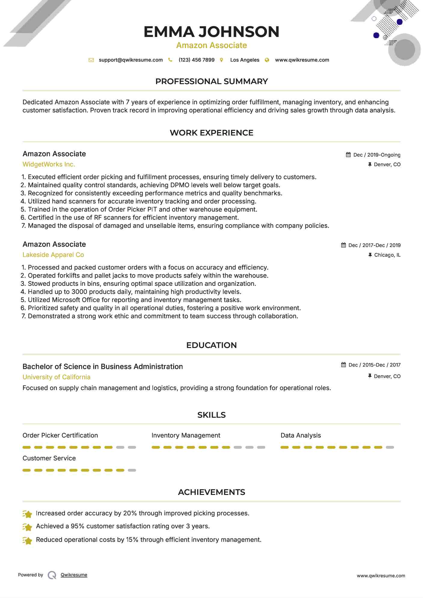 Amazon Associate Resume Template