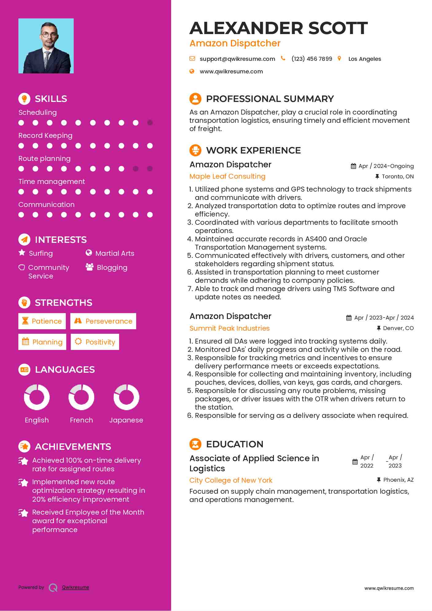 Amazon Dispatcher Resume Format