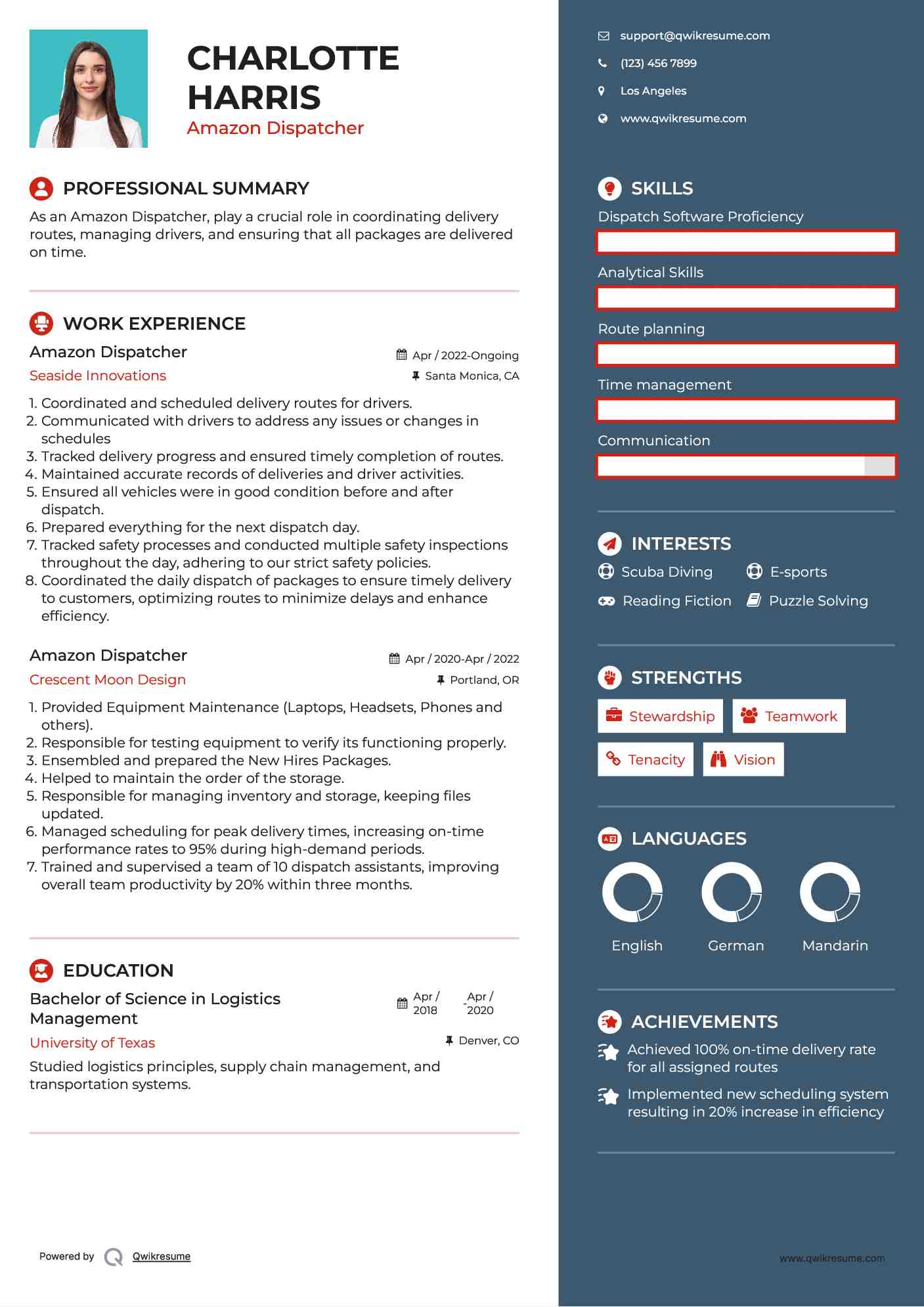 Amazon Dispatcher Resume Example