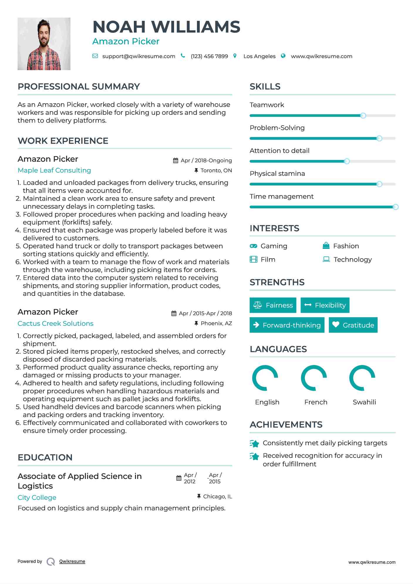 Amazon Picker Resume Example