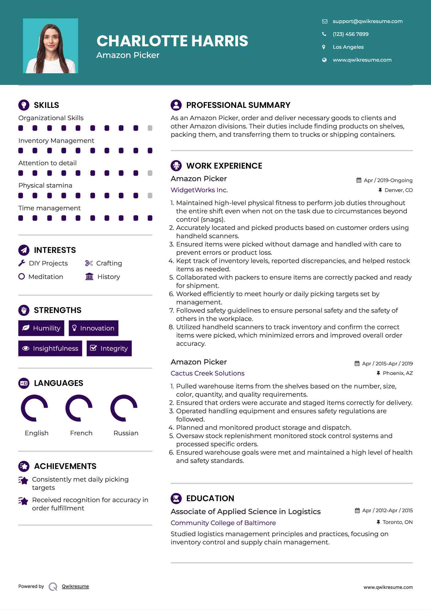 Amazon Picker Resume Format