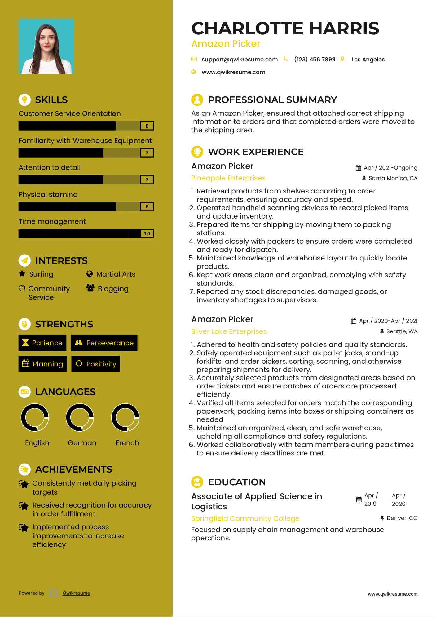 Amazon Picker Resume Template