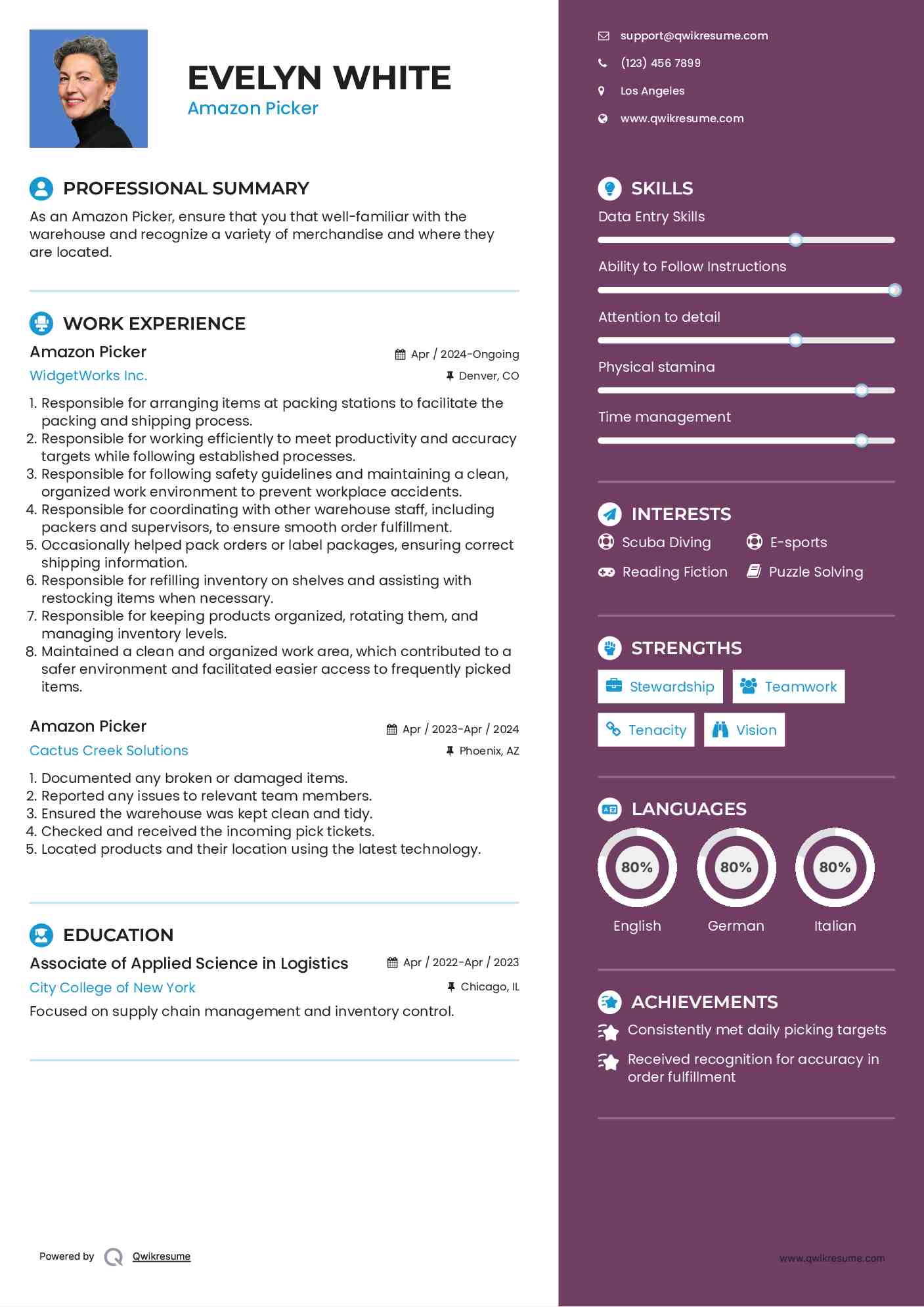 Amazon Picker Resume Model