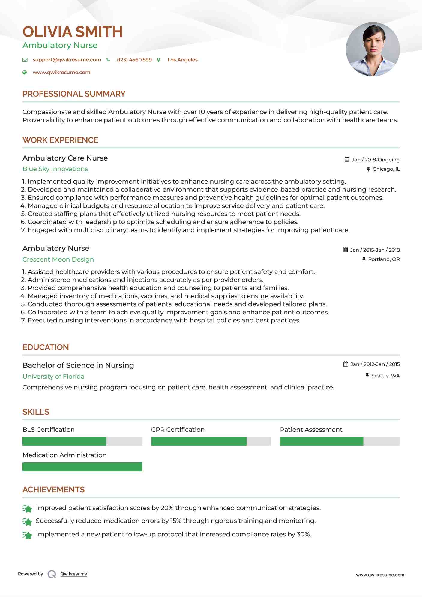 Ambulatory Care Nurse Resume Example
