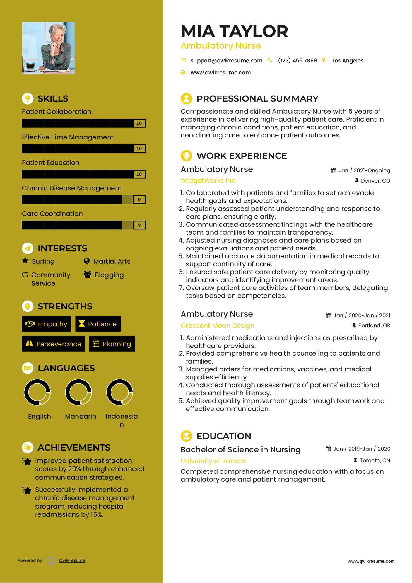 Ambulatory Nurse Resume Example